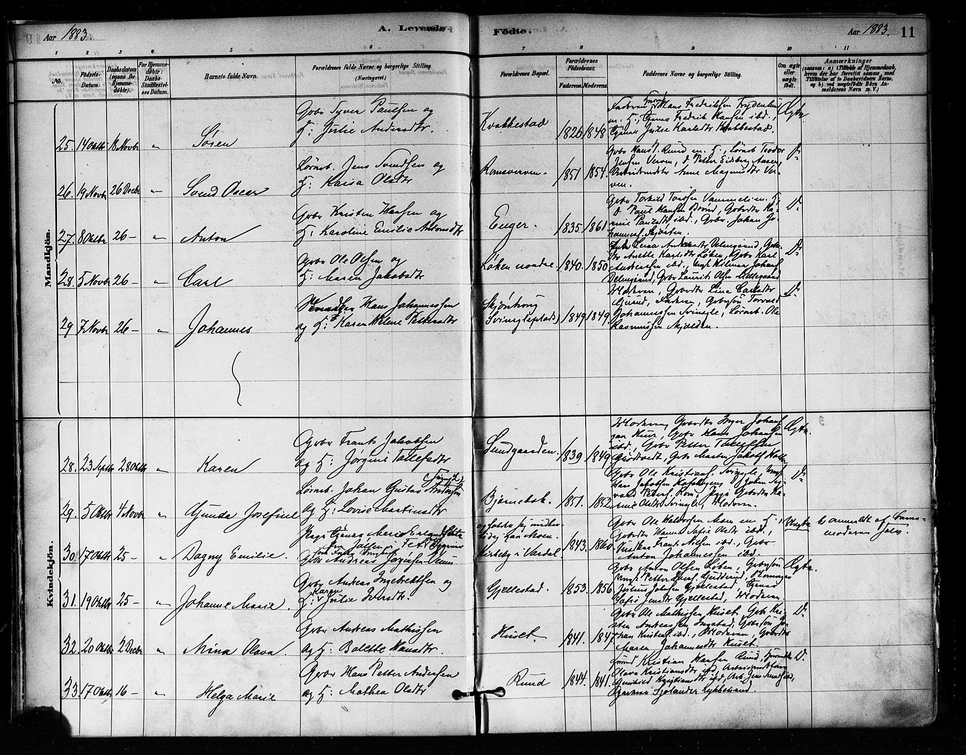 Askim prestekontor Kirkebøker, AV/SAO-A-10900/F/Fa/L0007: Parish register (official) no. 7, 1882-1897, p. 11