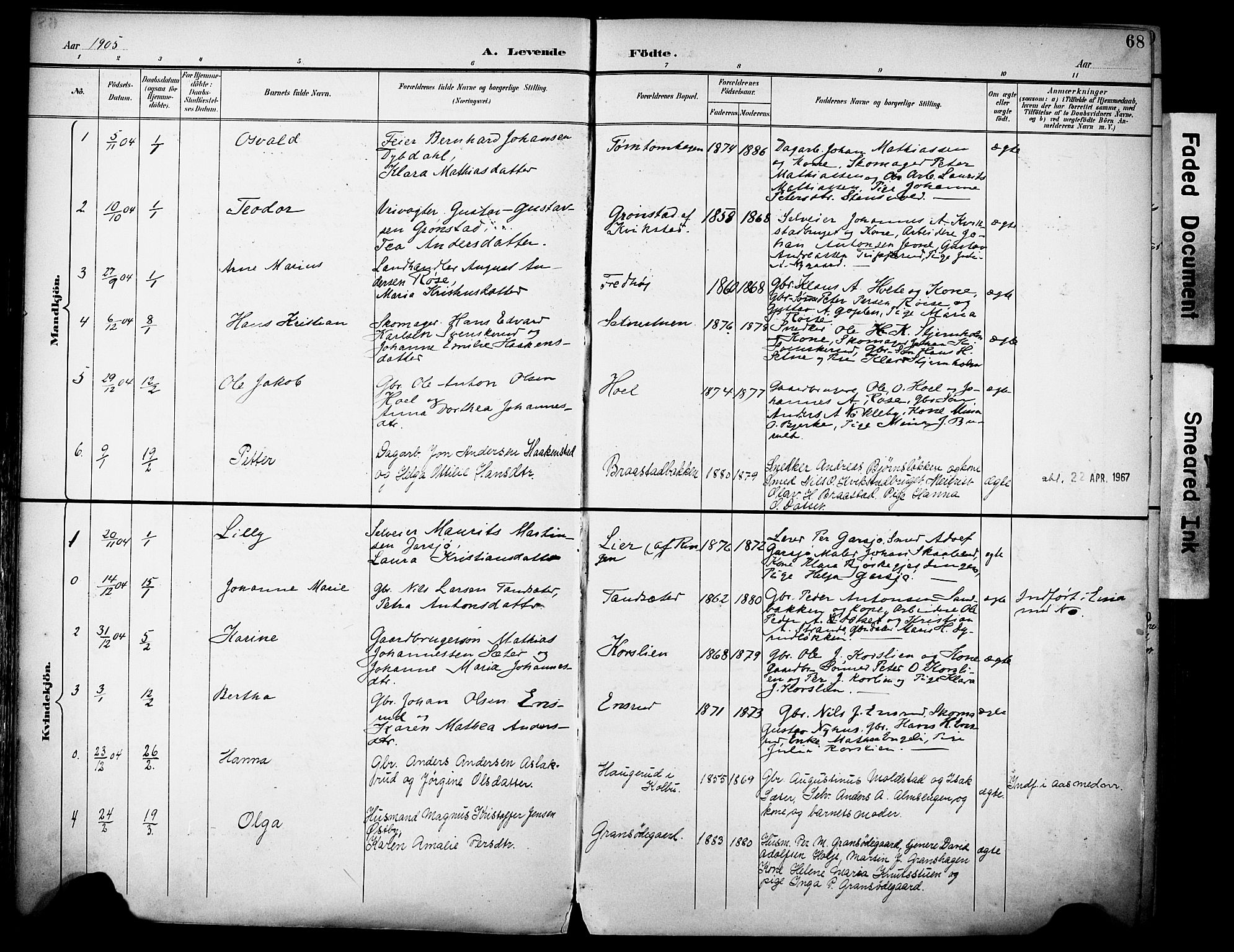 Vestre Toten prestekontor, SAH/PREST-108/H/Ha/Haa/L0013: Parish register (official) no. 13, 1895-1911, p. 68