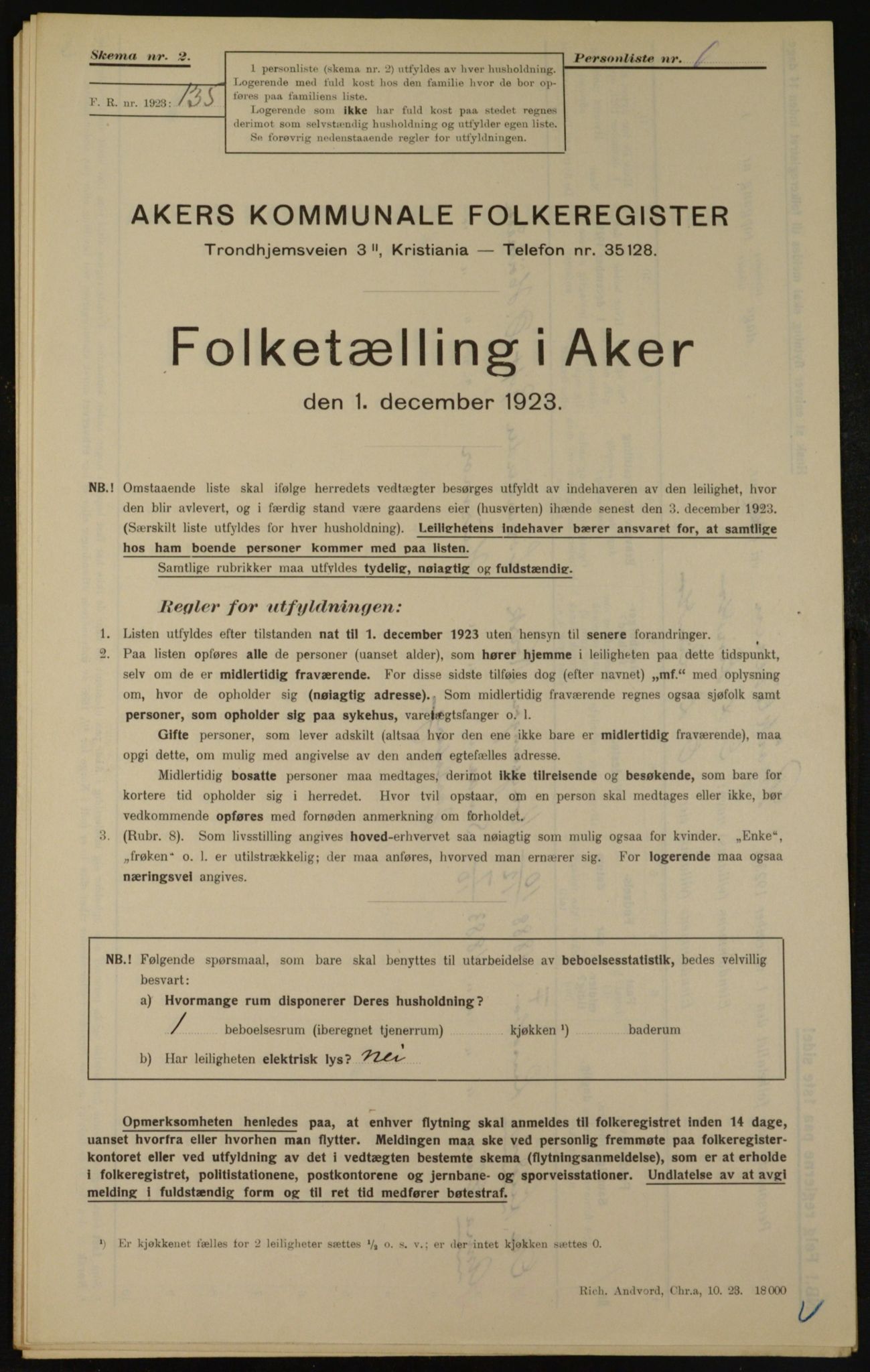 , Municipal Census 1923 for Aker, 1923, p. 23043