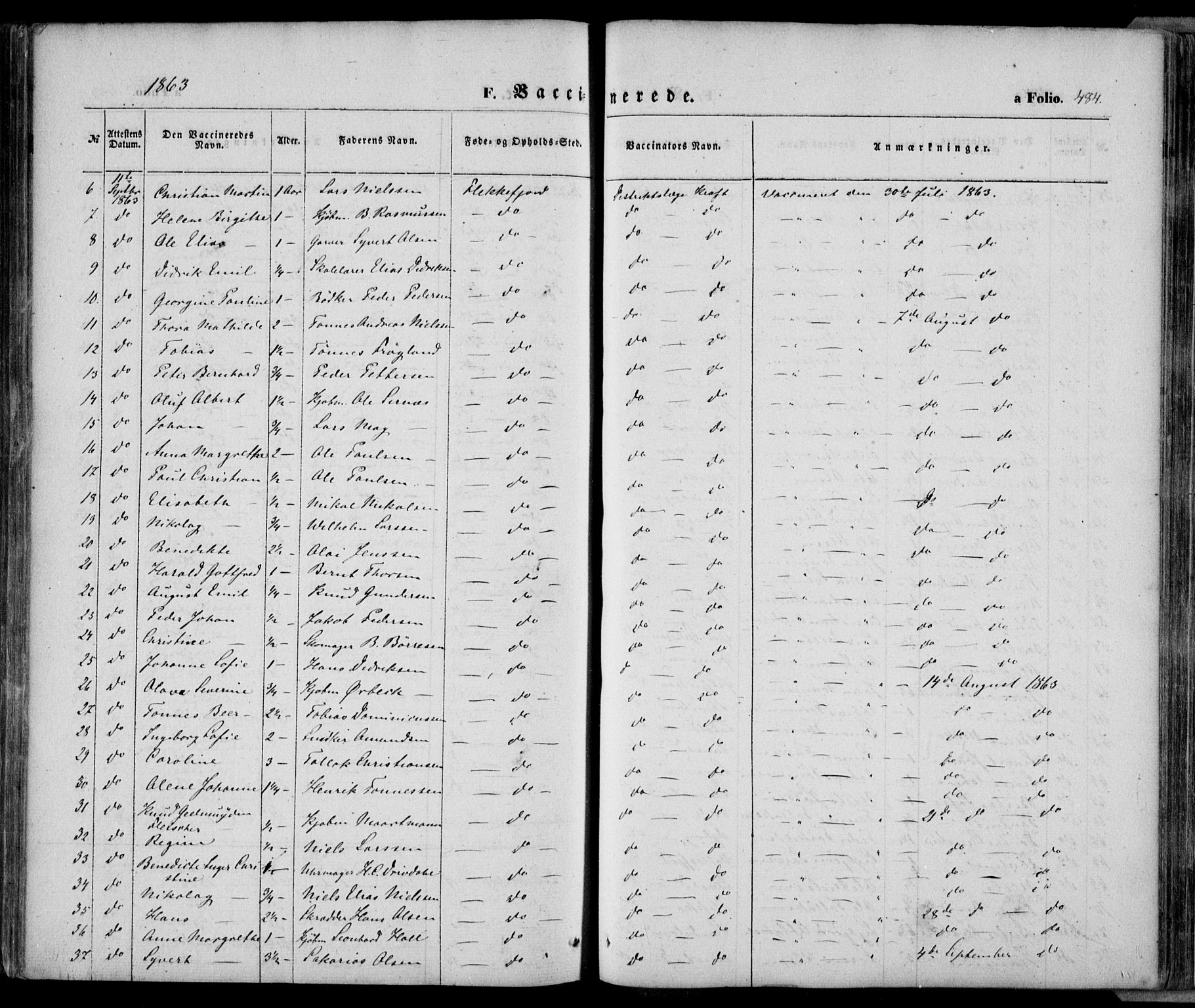 Flekkefjord sokneprestkontor, AV/SAK-1111-0012/F/Fa/Fac/L0005: Parish register (official) no. A 5, 1849-1875, p. 484