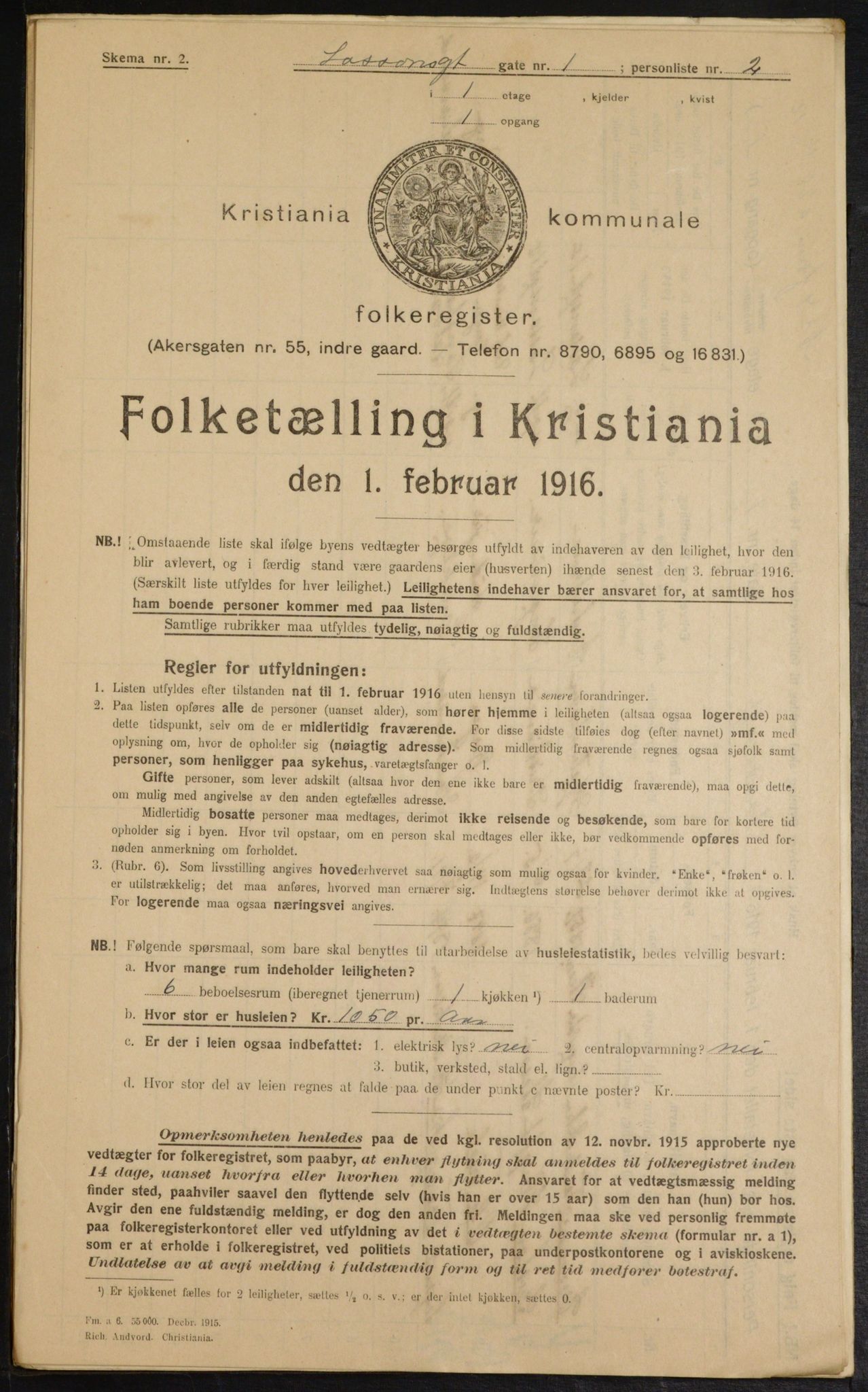 OBA, Municipal Census 1916 for Kristiania, 1916, p. 58509