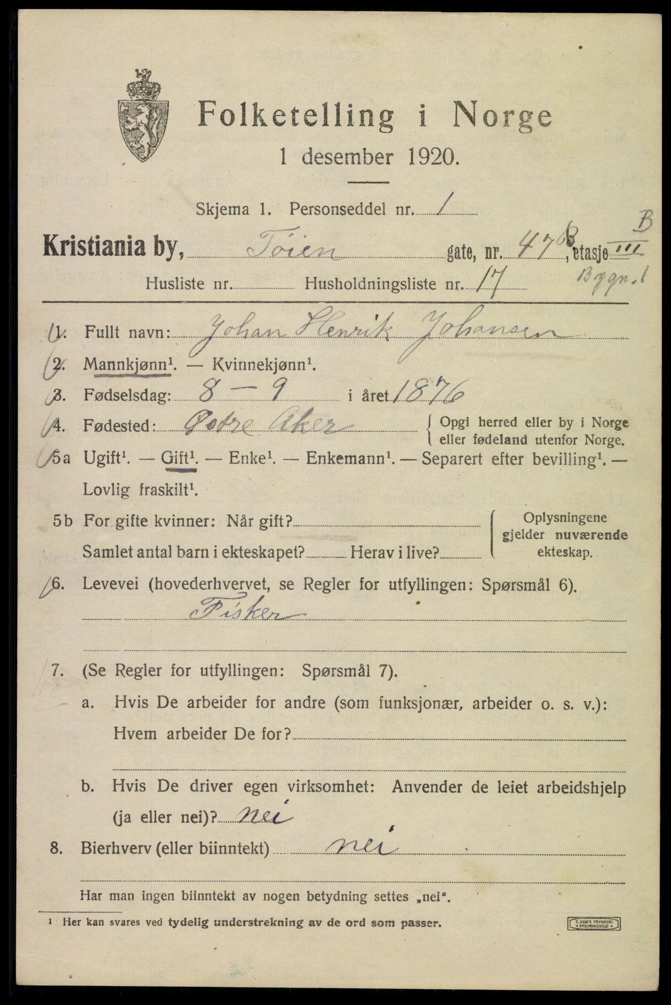 SAO, 1920 census for Kristiania, 1920, p. 609599