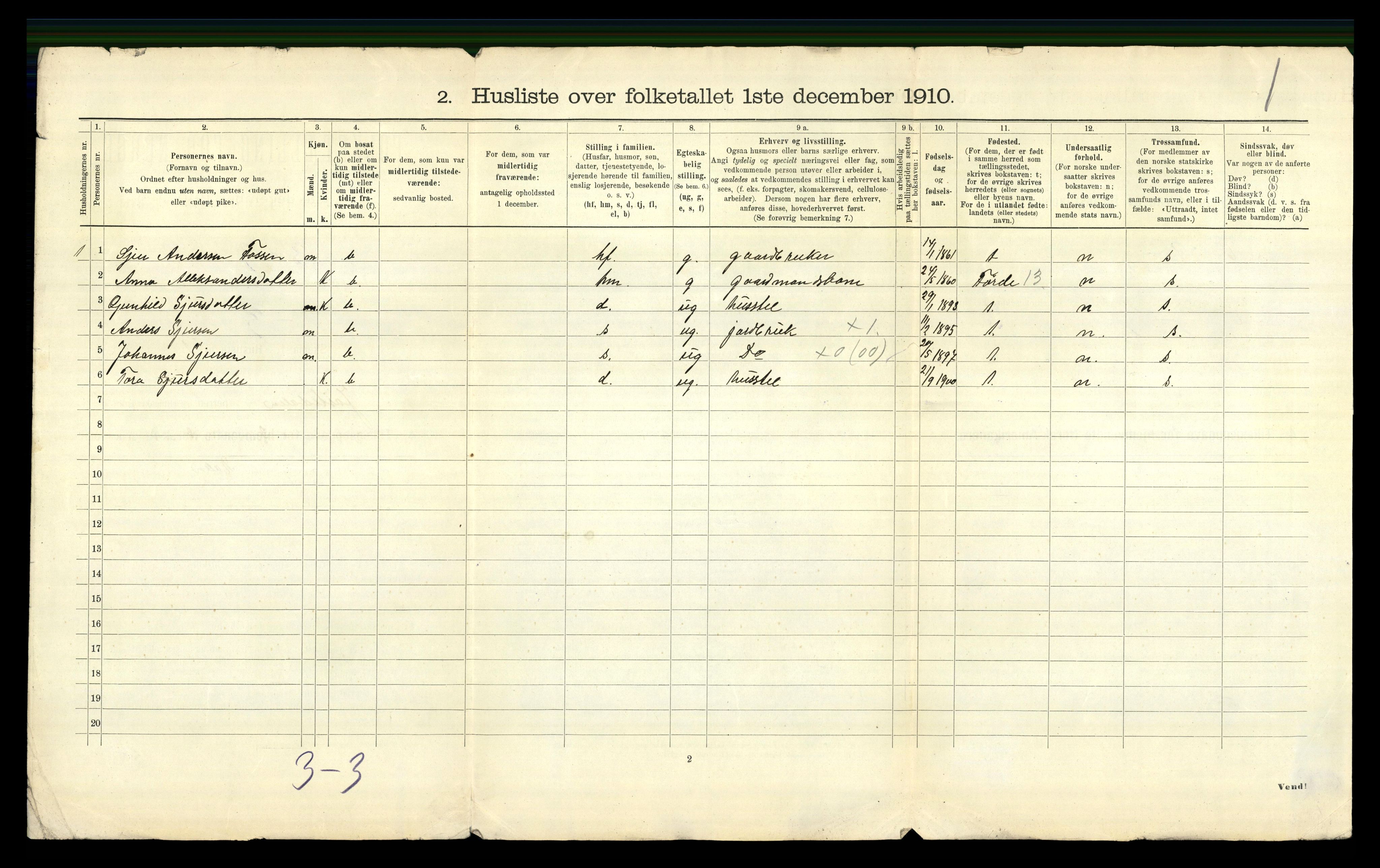 RA, 1910 census for Jostedal, 1910, p. 24