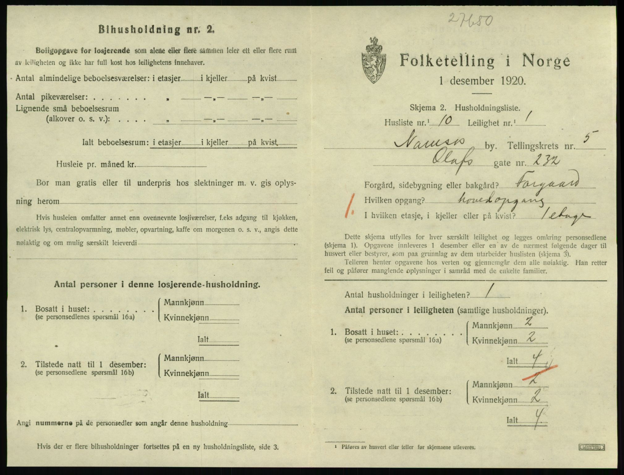 SAT, 1920 census for Namsos, 1920, p. 1635