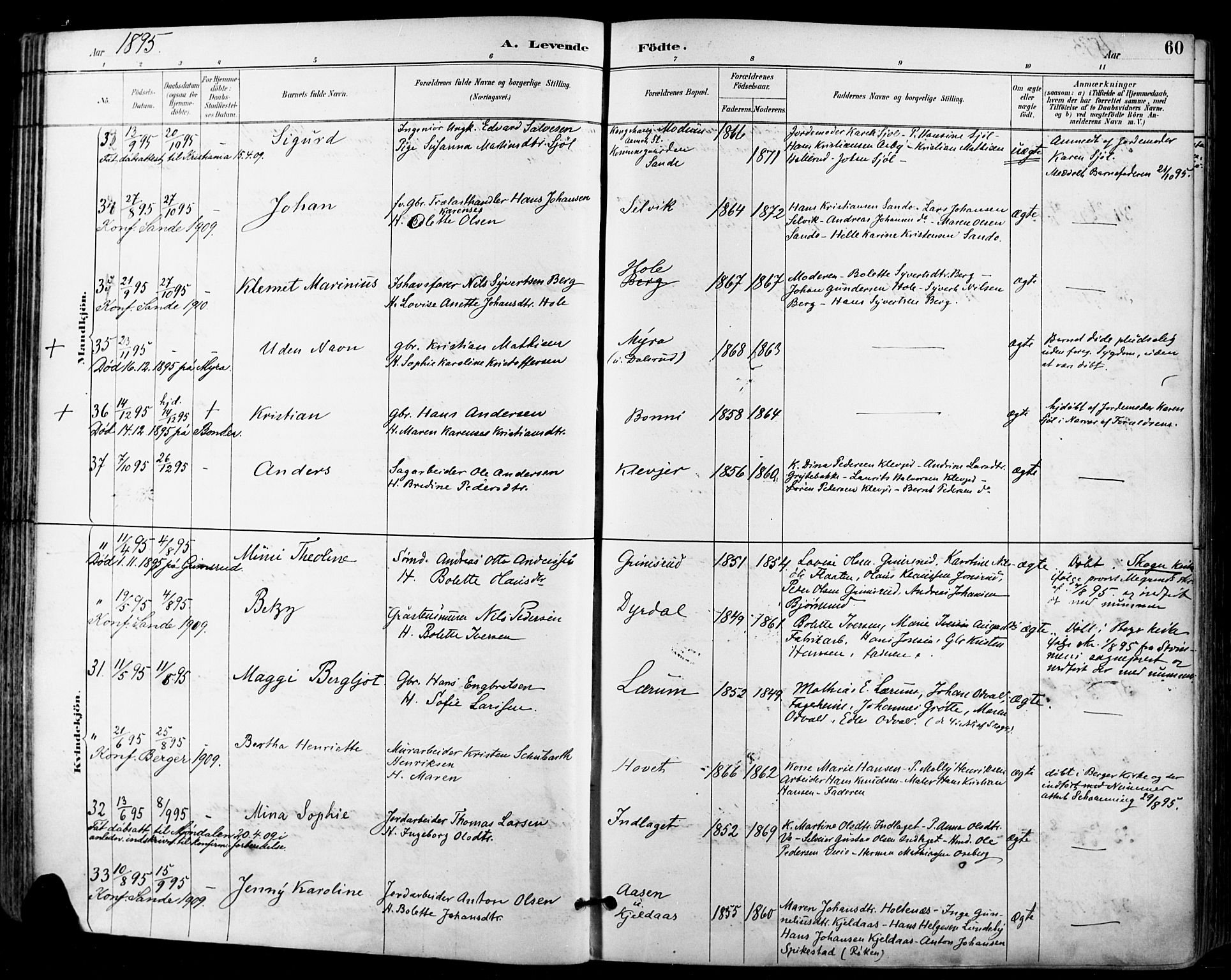 Sande Kirkebøker, AV/SAKO-A-53/F/Fa/L0007: Parish register (official) no. 7, 1888-1903, p. 60