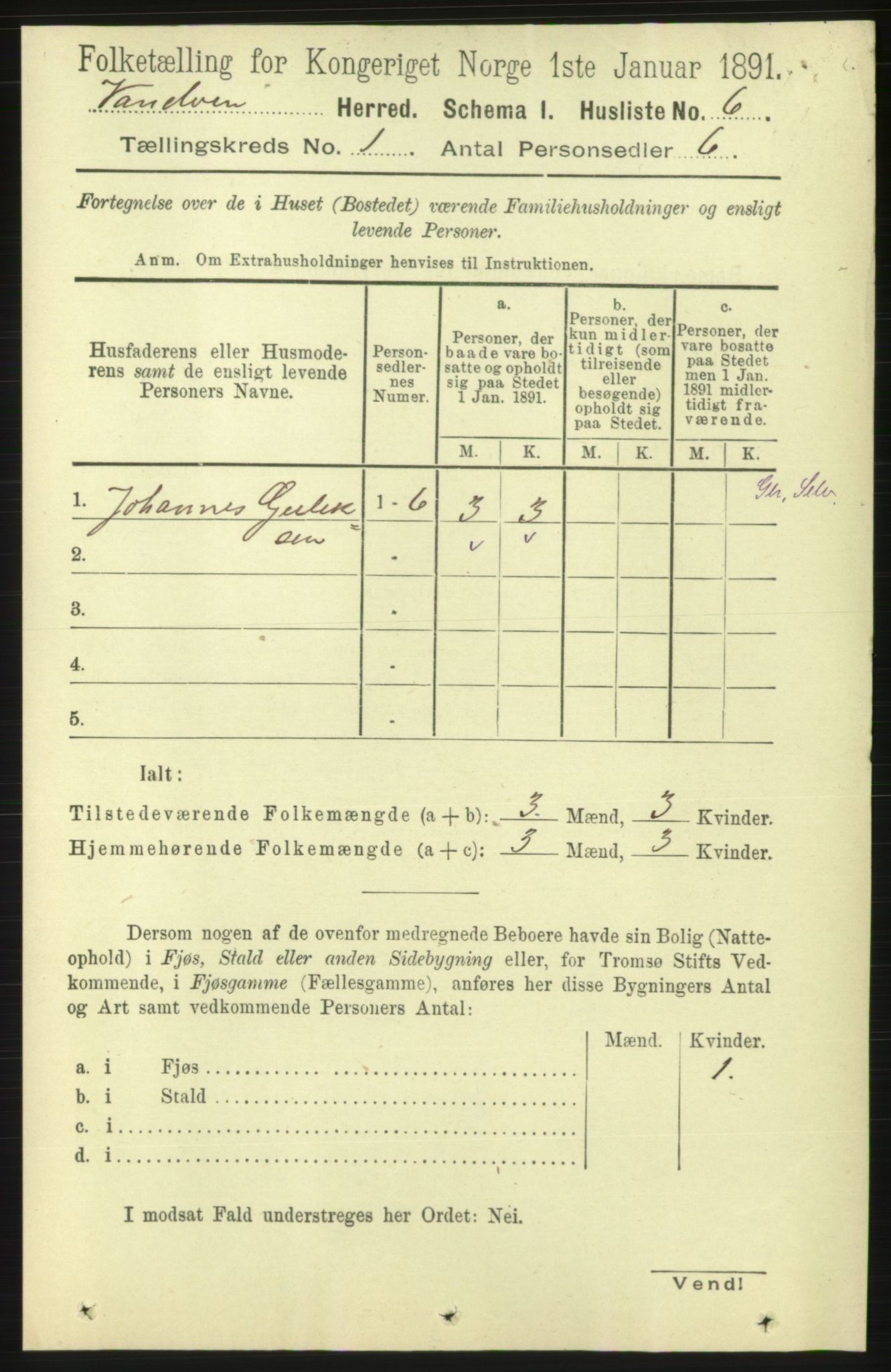 RA, 1891 census for 1511 Vanylven, 1891, p. 26