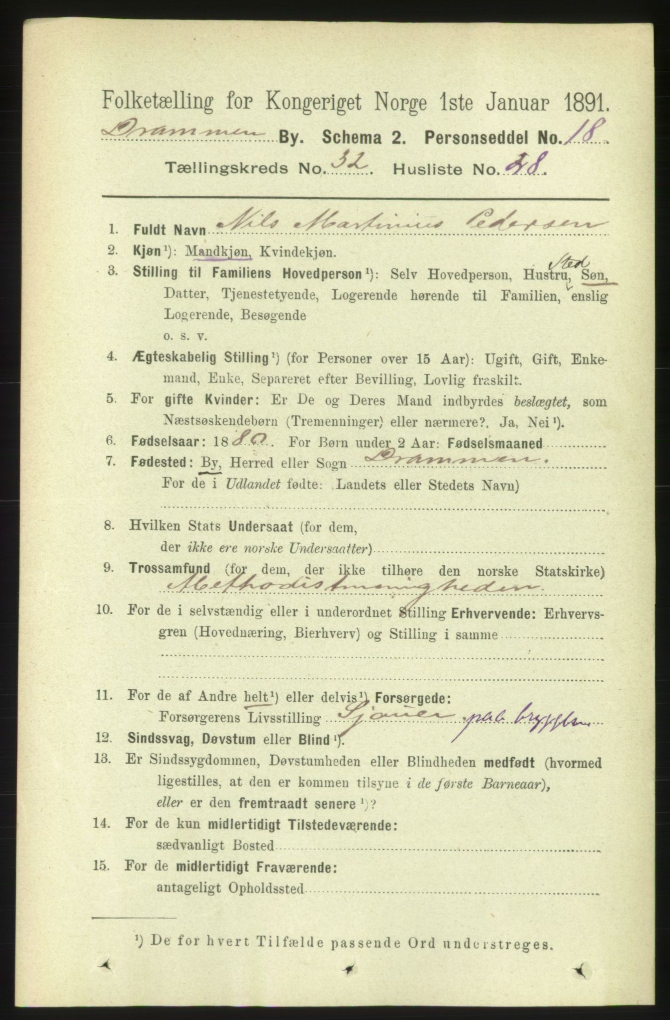 RA, 1891 census for 0602 Drammen, 1891, p. 19620