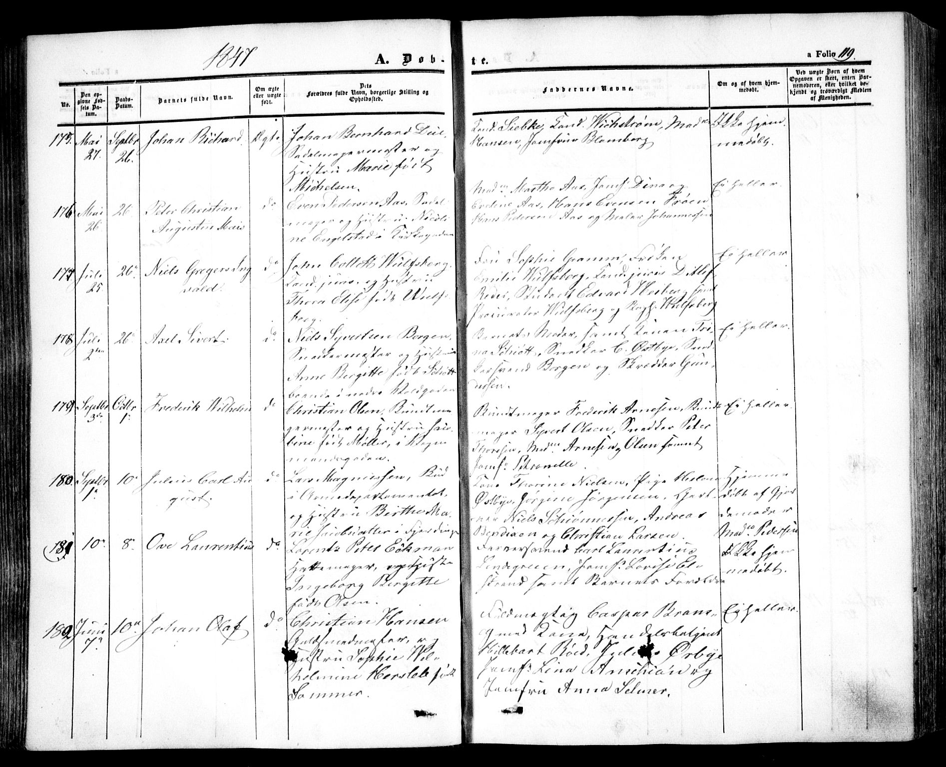 Oslo domkirke Kirkebøker, SAO/A-10752/F/Fa/L0013: Parish register (official) no. 13, 1844-1864, p. 119