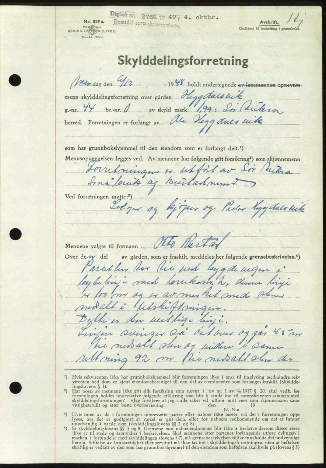 Romsdal sorenskriveri, AV/SAT-A-4149/1/2/2C: Mortgage book no. A31, 1949-1949, Diary no: : 2761/1949