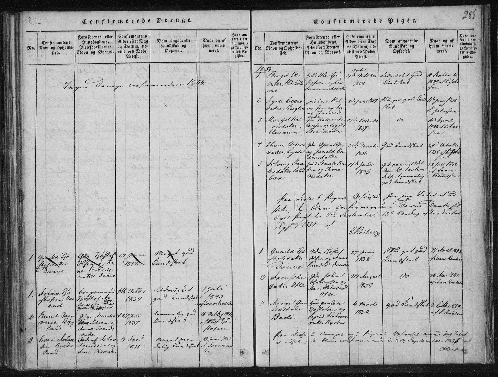 Lårdal kirkebøker, SAKO/A-284/F/Fc/L0001: Parish register (official) no. III 1, 1815-1860, p. 285
