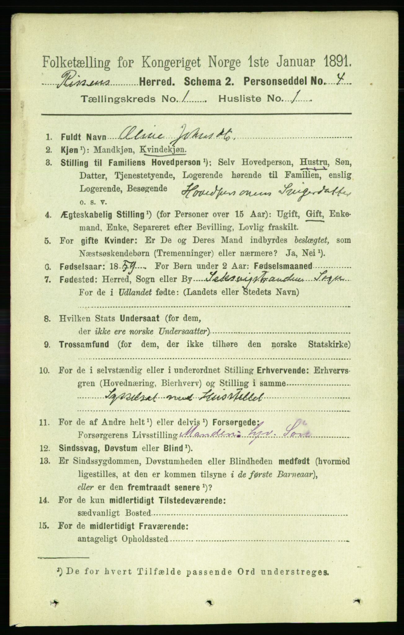 RA, 1891 census for 1624 Rissa, 1891, p. 161