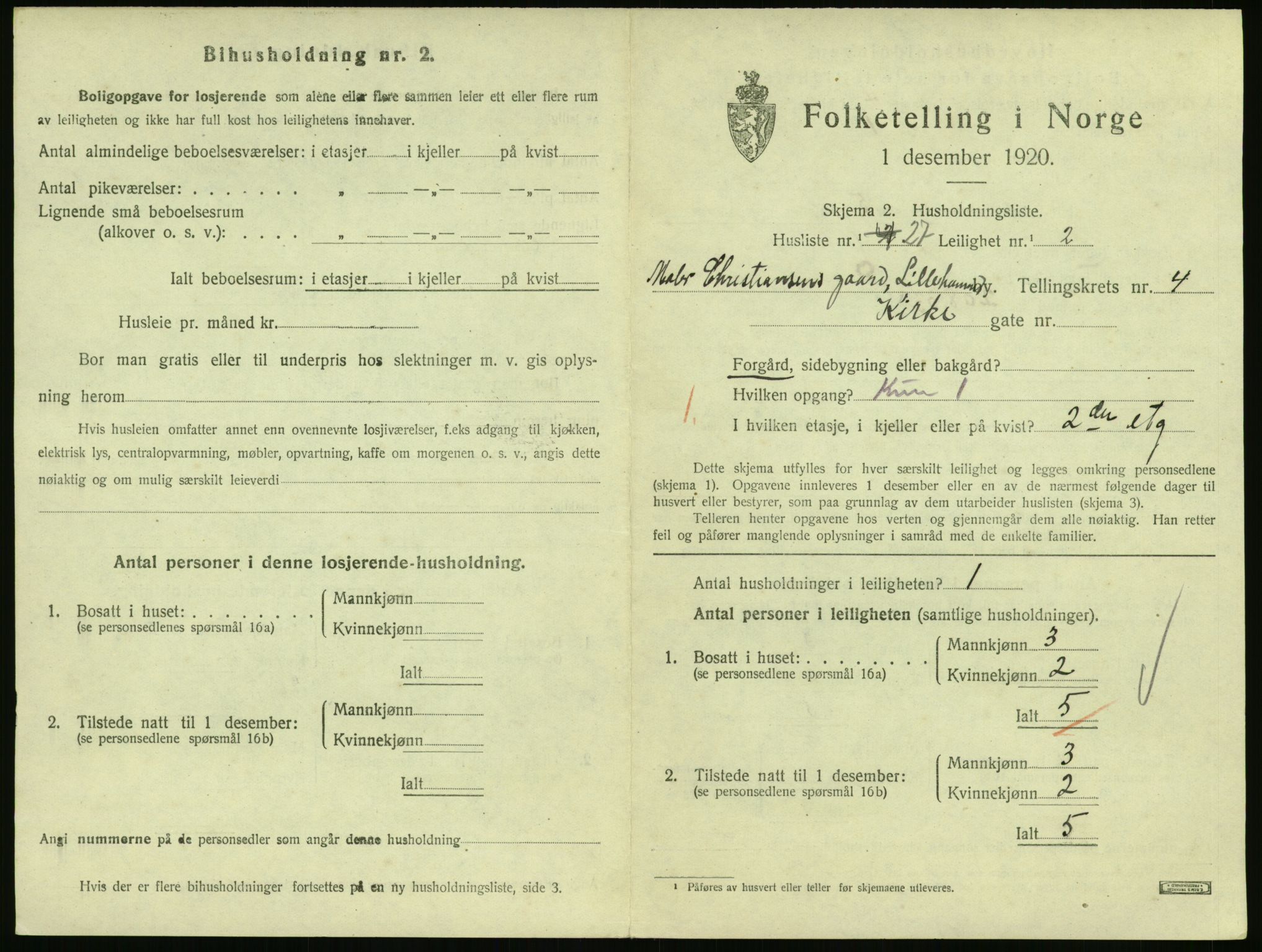 SAH, 1920 census for Lillehammer, 1920, p. 2036