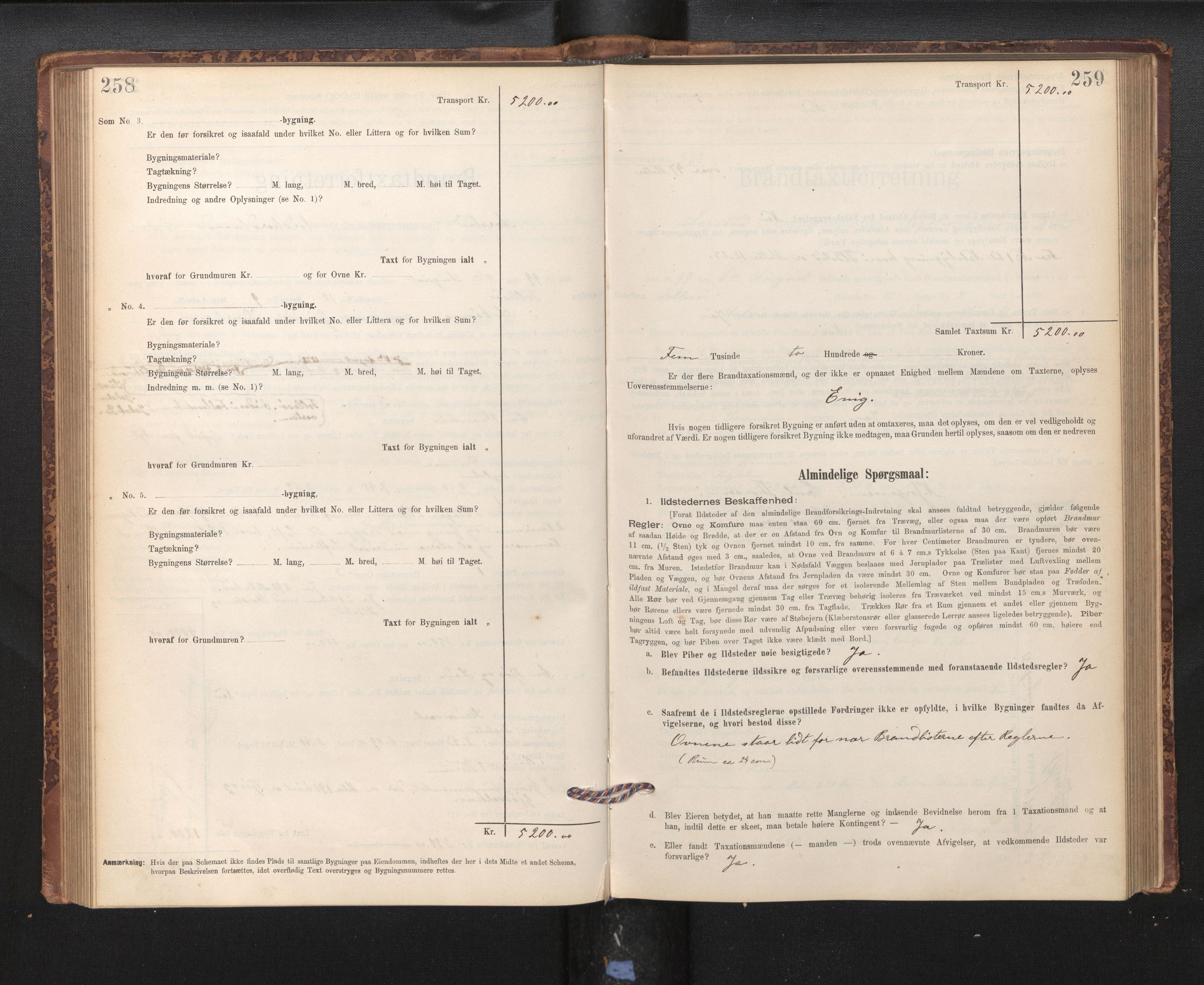 Lensmannen i Årstad, AV/SAB-A-36201/0012/L0011: Branntakstprotokoll,skjematakst, 1895-1901, p. 258-259