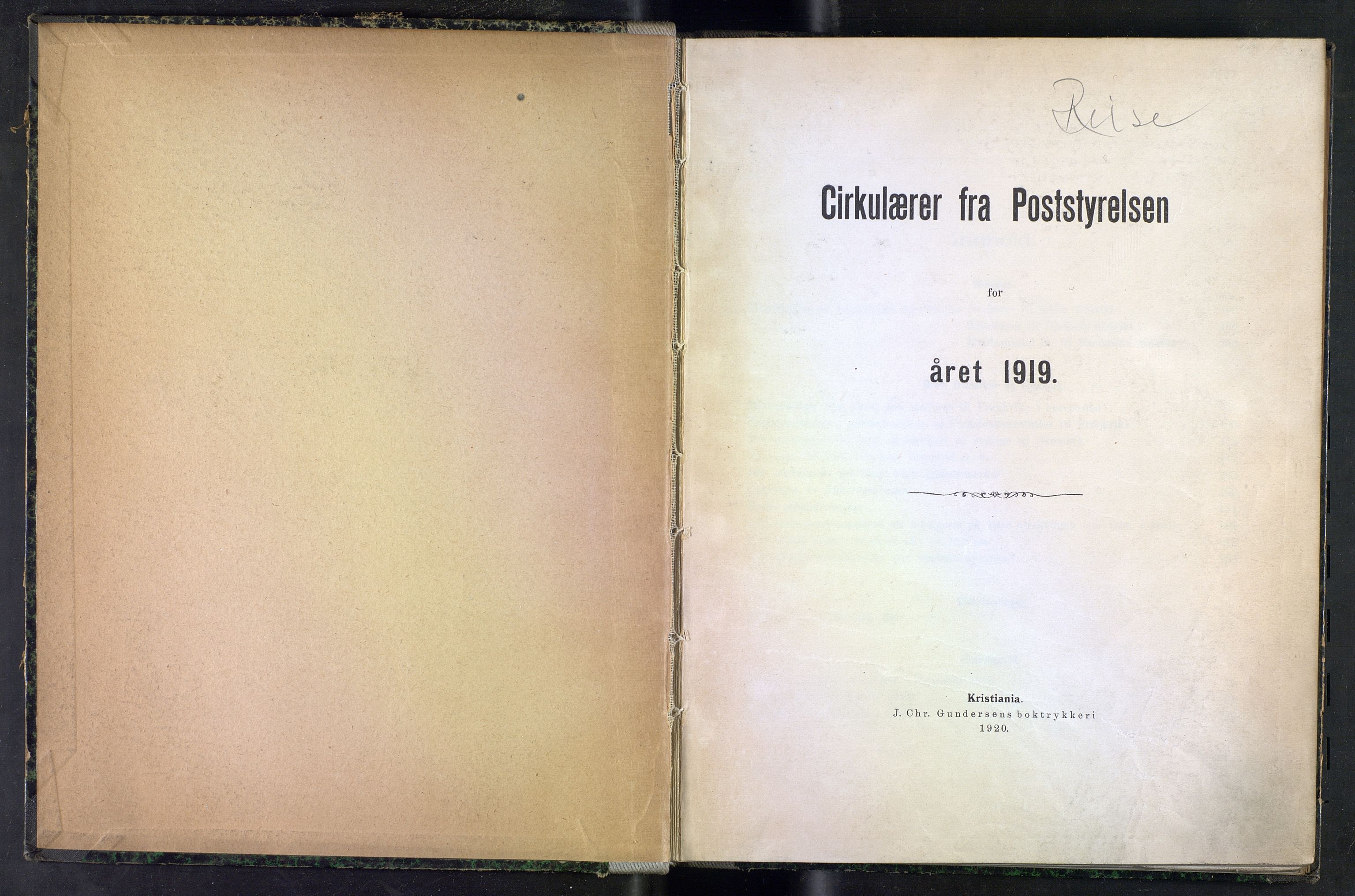 Norges Postmuseums bibliotek, NOPO/-/-/-: Sirkulærer fra Poststyrelsen, 1919