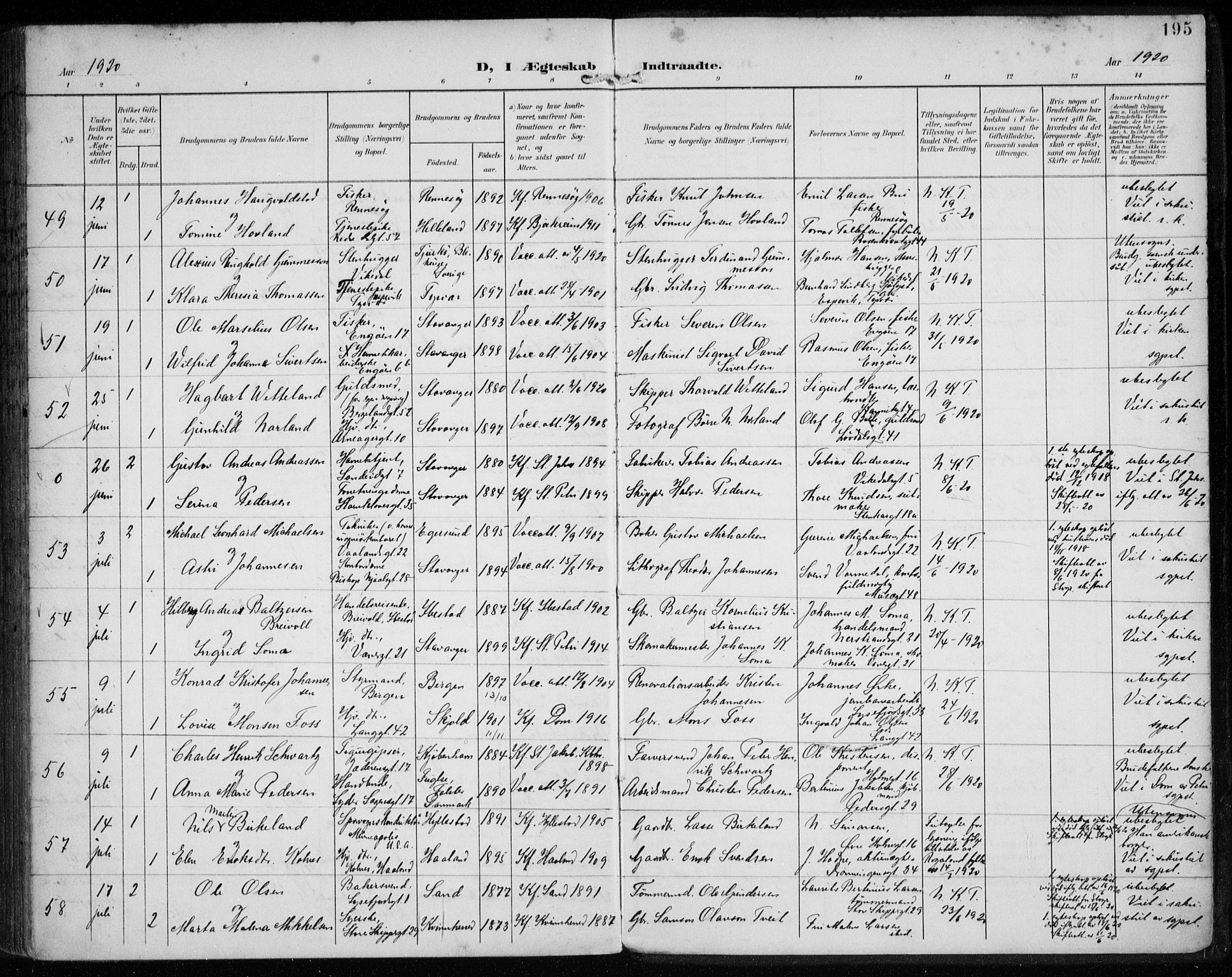 St. Petri sokneprestkontor, AV/SAST-A-101813/002/A/L0003: Parish register (official) no. A 24, 1900-1921, p. 195