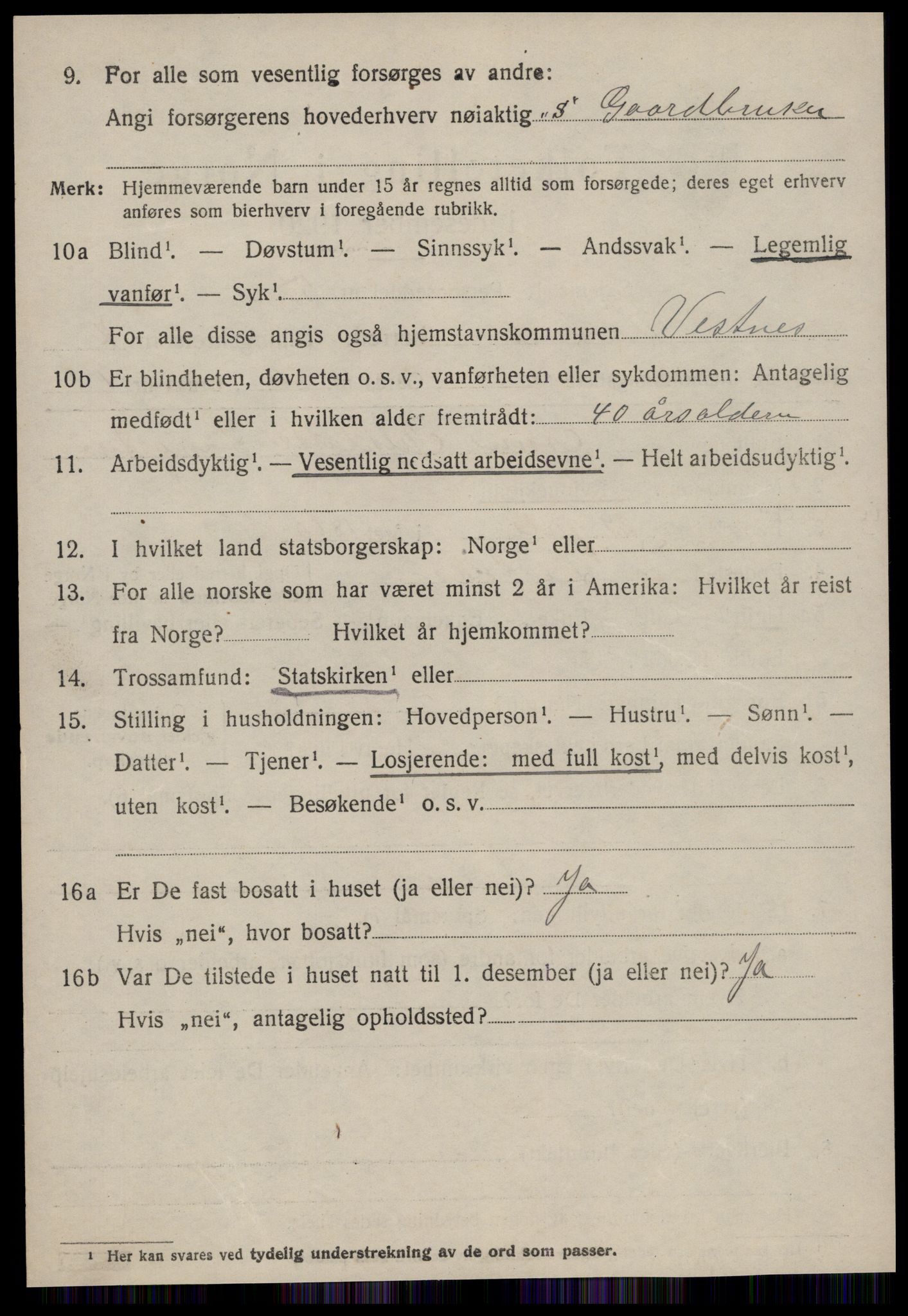 SAT, 1920 census for Vestnes, 1920, p. 5110