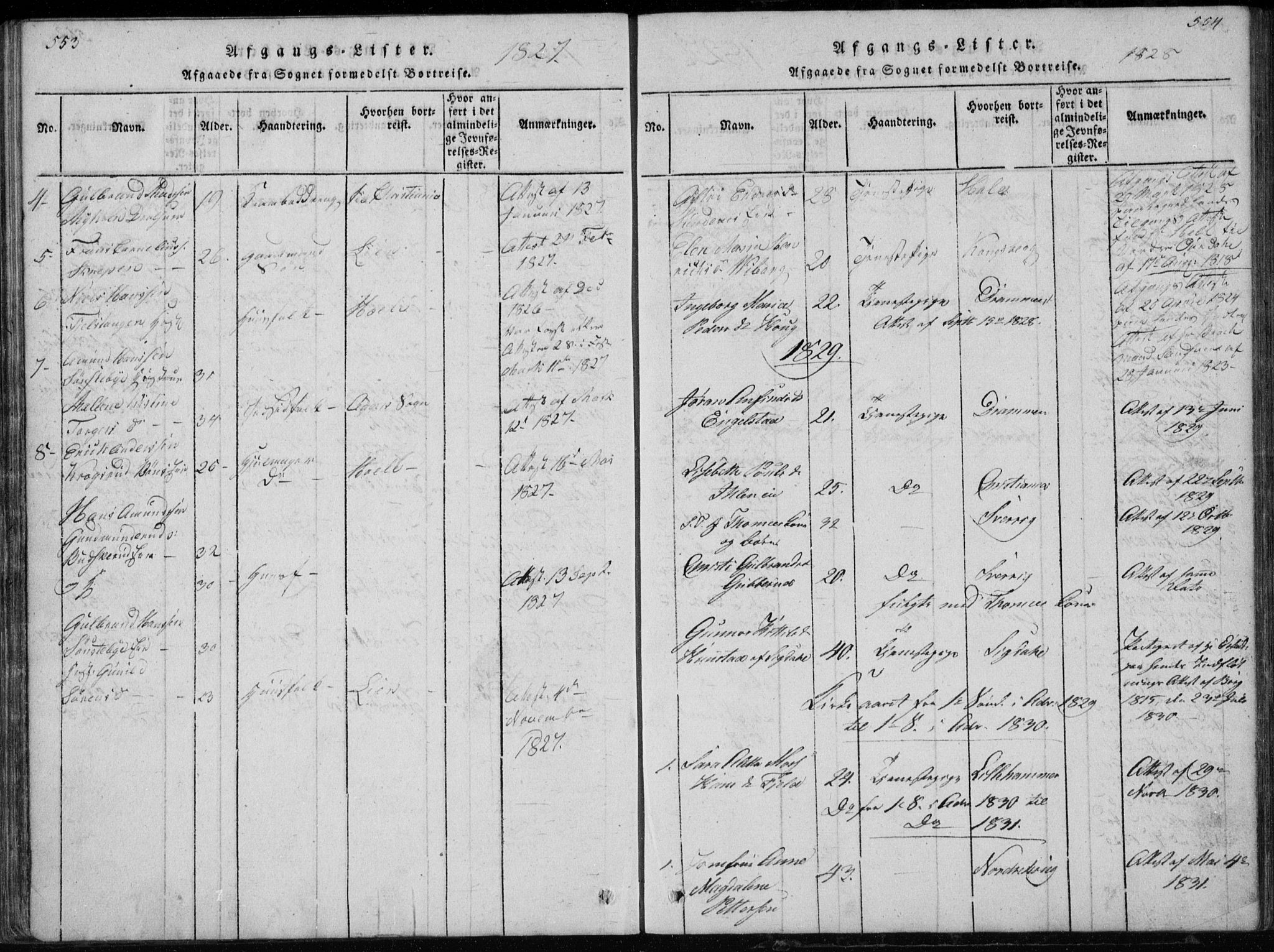 Modum kirkebøker, AV/SAKO-A-234/G/Ga/L0002: Parish register (copy) no. I 2, 1824-1832, p. 553-554