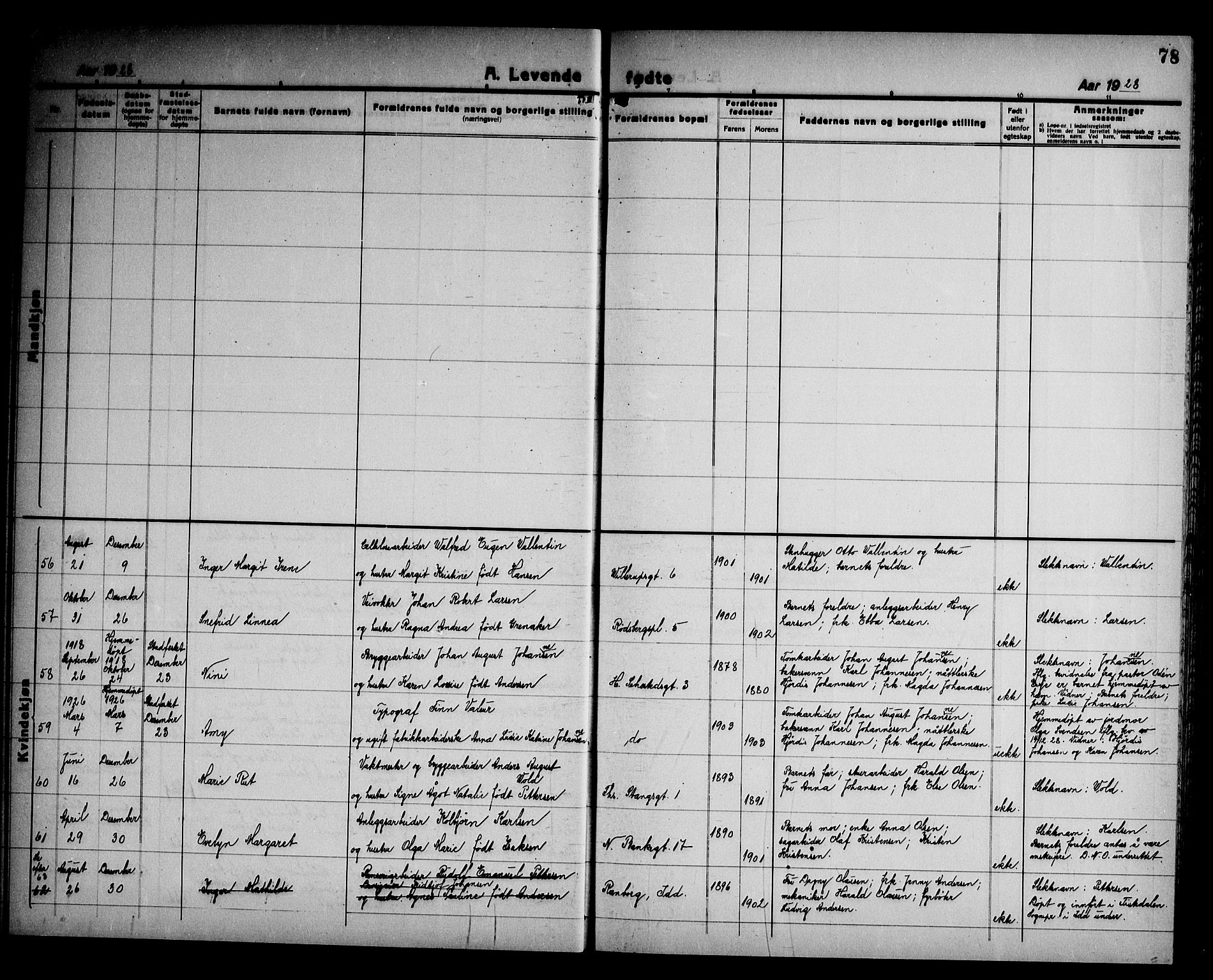 Halden prestekontor Kirkebøker, AV/SAO-A-10909/G/Ga/L0012: Parish register (copy) no. 12, 1923-1946, p. 78