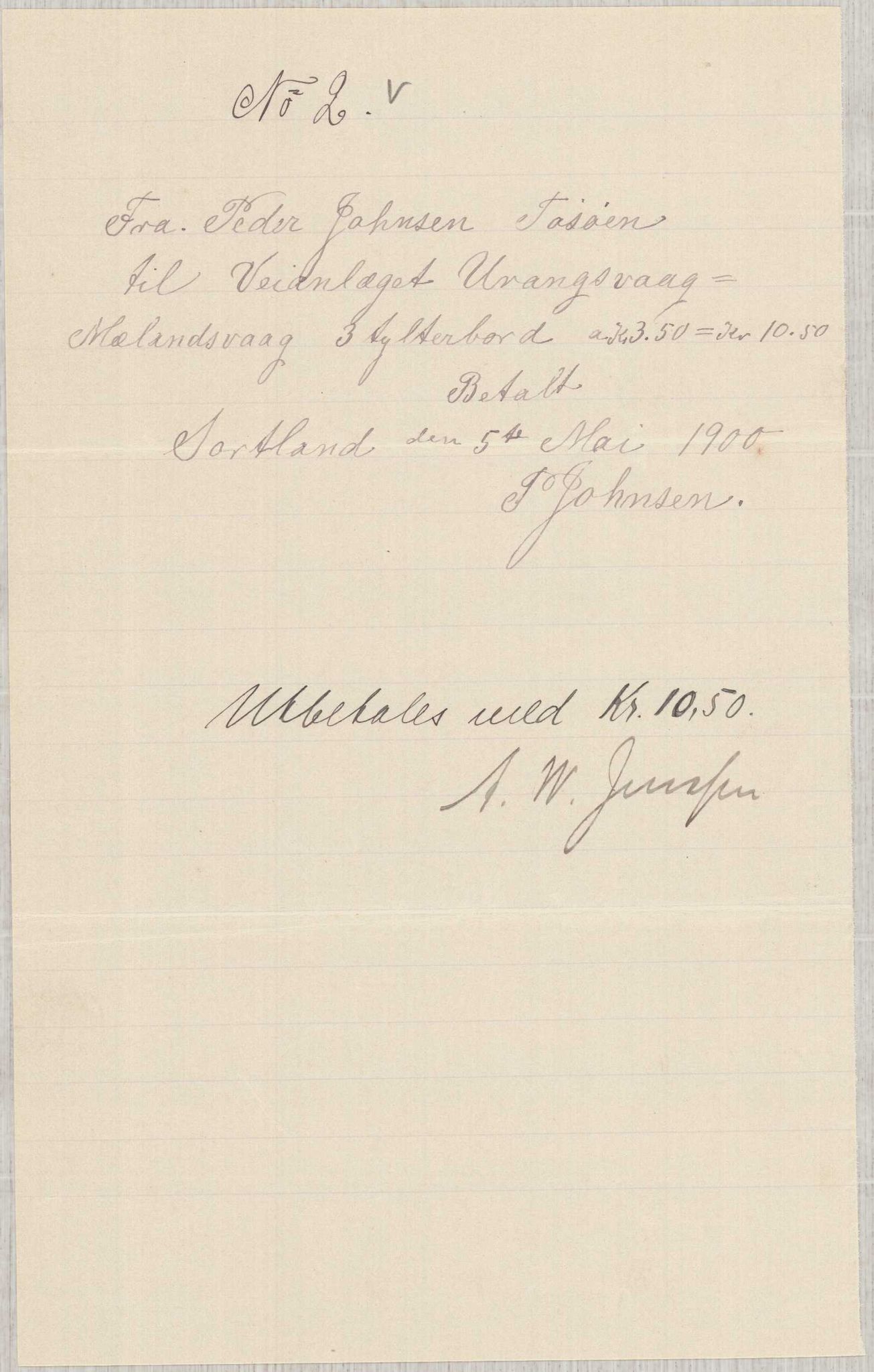 Finnaas kommune. Formannskapet, IKAH/1218a-021/E/Ea/L0002/0001: Rekneskap for veganlegg / Rekneskap for veganlegget Urangsvåg - Mælandsvåg, 1898-1900, p. 139