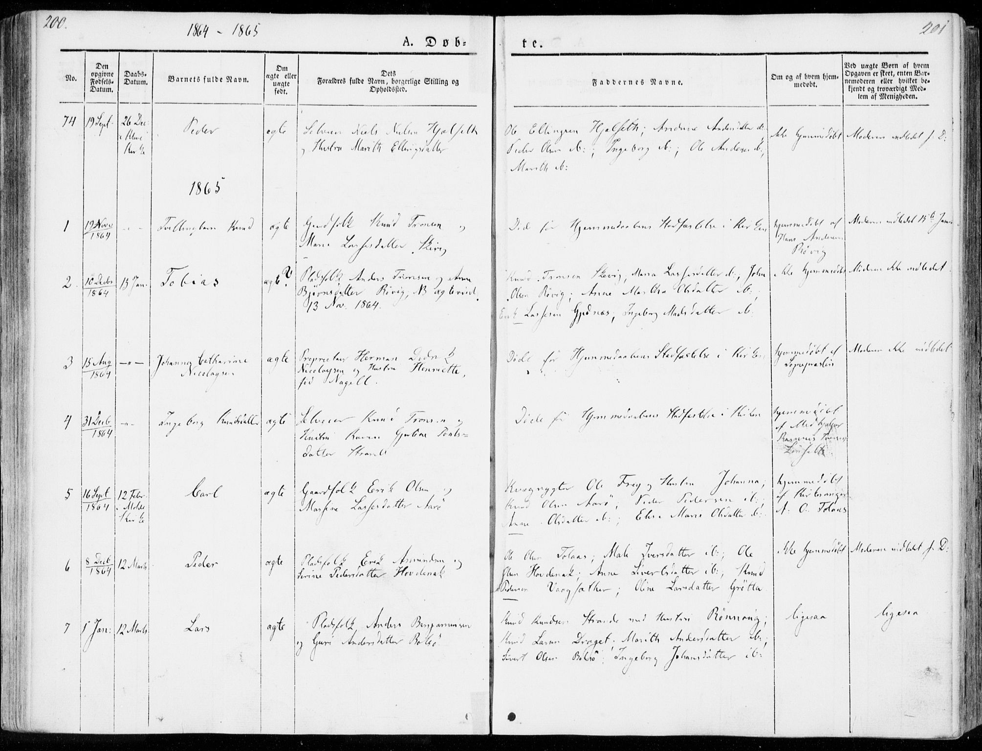 Ministerialprotokoller, klokkerbøker og fødselsregistre - Møre og Romsdal, SAT/A-1454/555/L0653: Parish register (official) no. 555A04, 1843-1869, p. 200-201