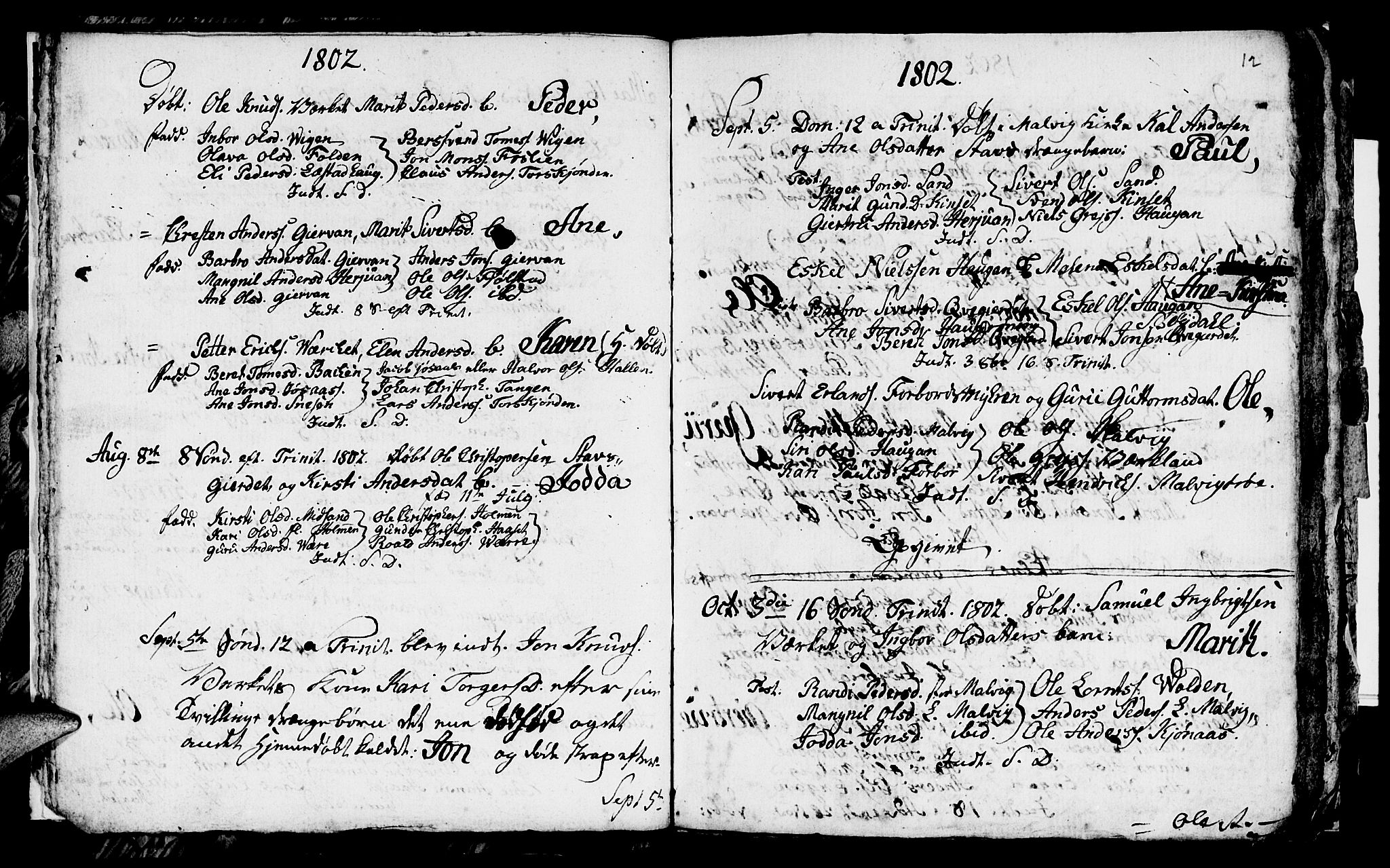 Ministerialprotokoller, klokkerbøker og fødselsregistre - Sør-Trøndelag, SAT/A-1456/616/L0419: Parish register (copy) no. 616C02, 1797-1816, p. 12