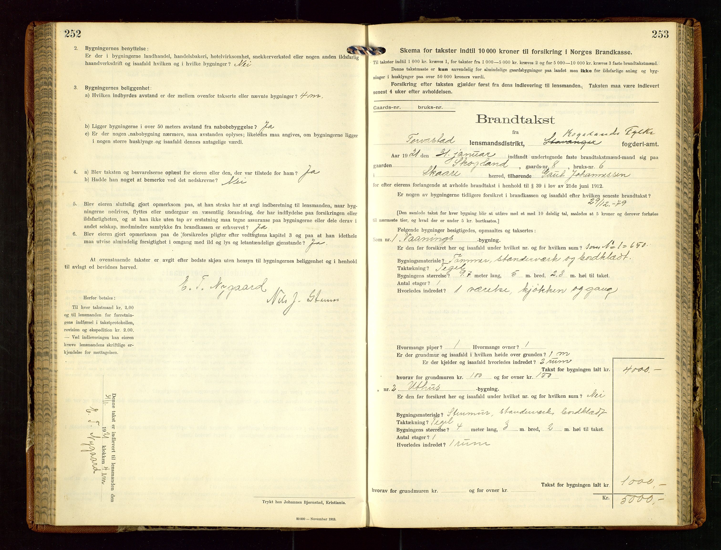 Torvestad lensmannskontor, AV/SAST-A-100307/1/Gob/L0005: "Brandtaxationsprotokol for Torvestad Lensmannsdistrikt", 1915-1928, p. 252-253