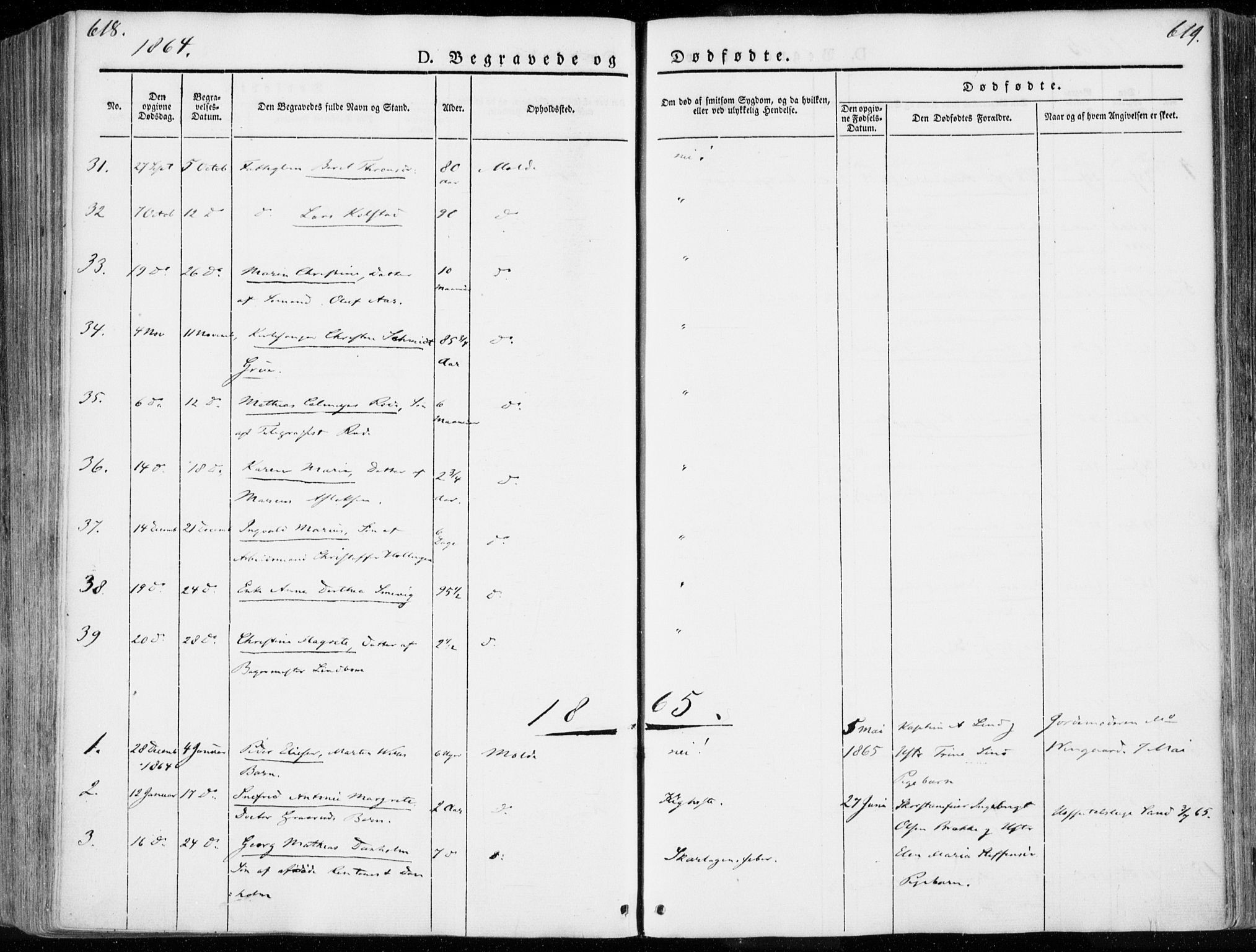 Ministerialprotokoller, klokkerbøker og fødselsregistre - Møre og Romsdal, SAT/A-1454/558/L0689: Parish register (official) no. 558A03, 1843-1872, p. 618-619