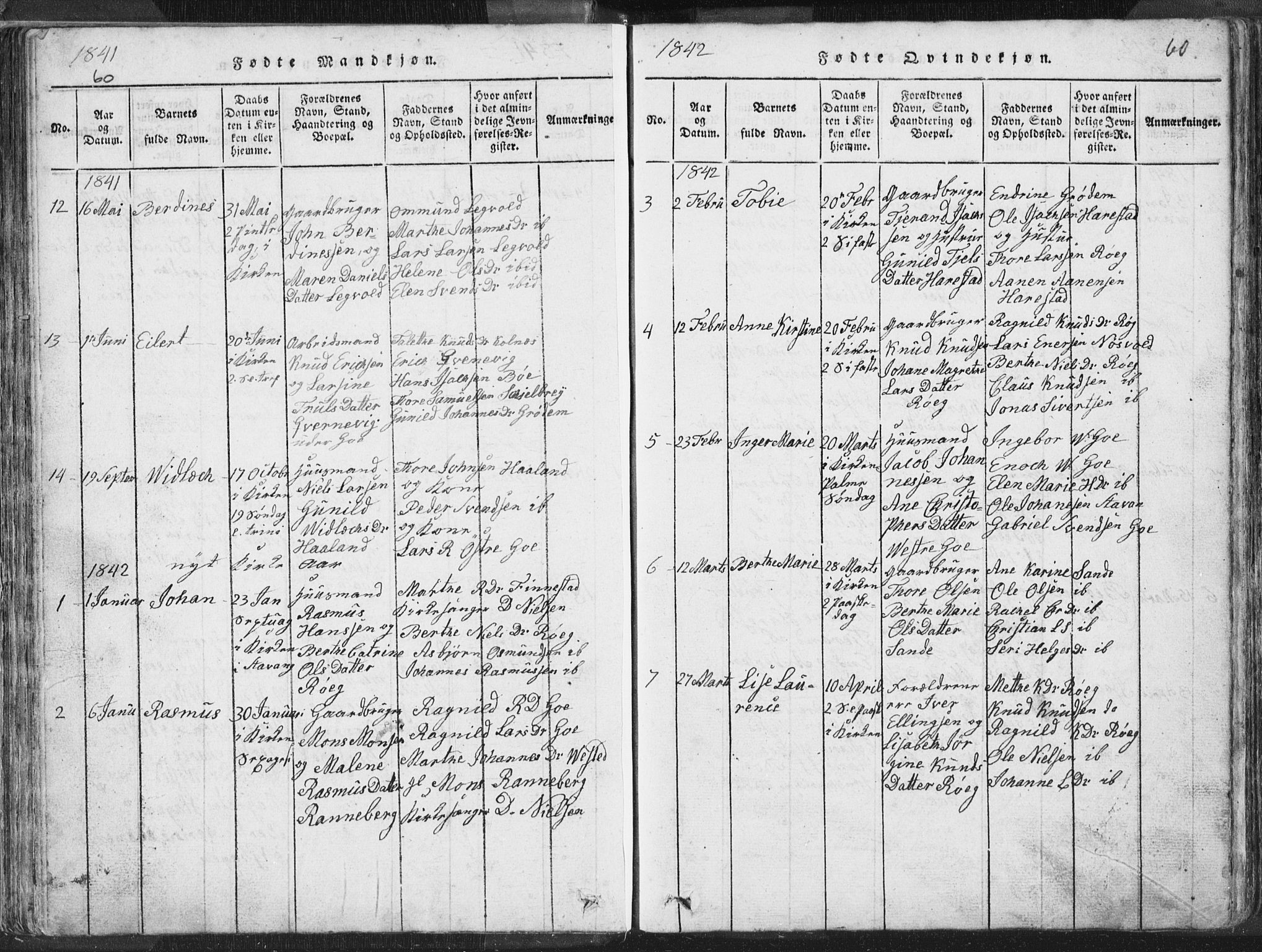 Hetland sokneprestkontor, AV/SAST-A-101826/30/30BA/L0001: Parish register (official) no. A 1, 1816-1856, p. 60