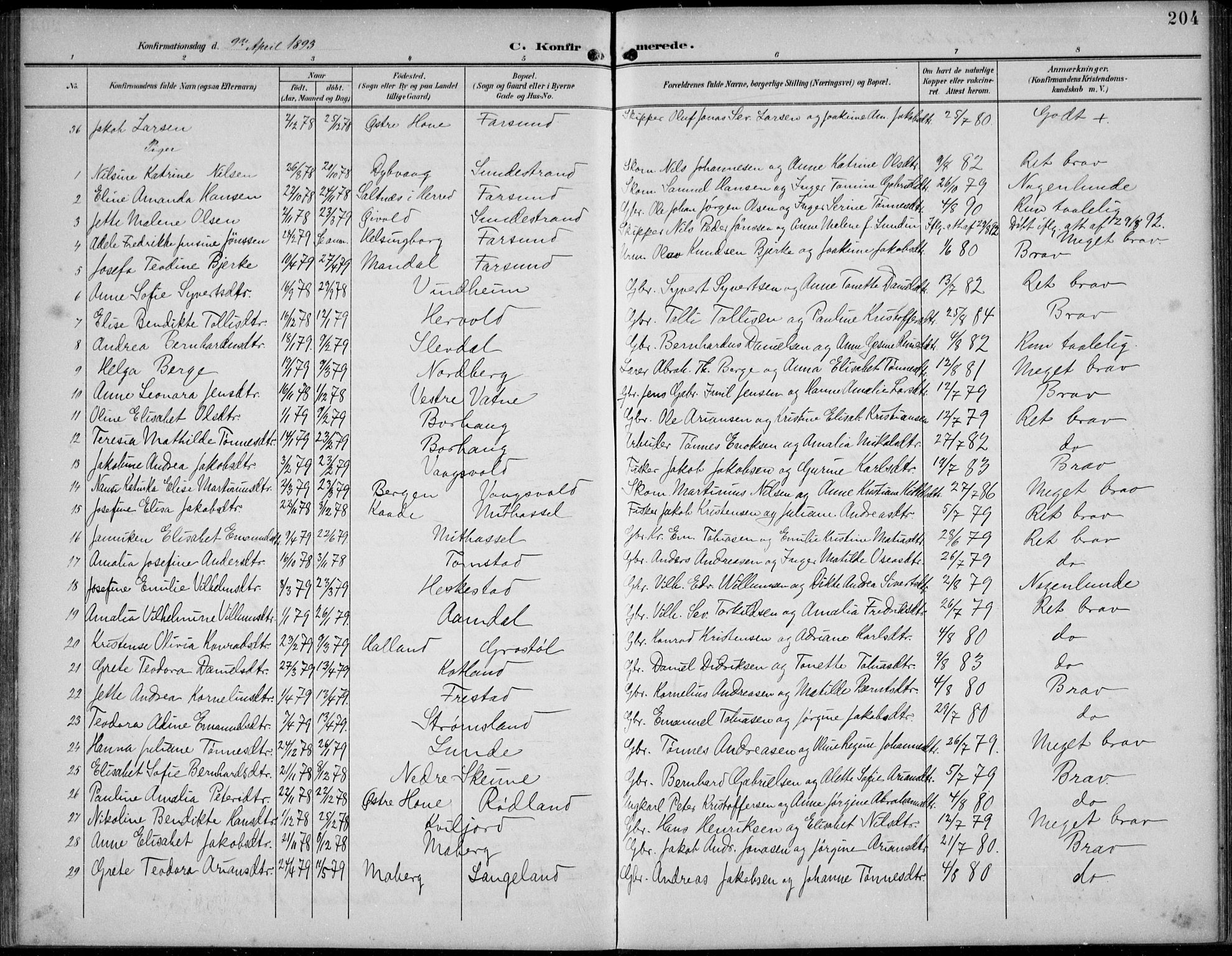 Lista sokneprestkontor, AV/SAK-1111-0027/F/Fb/L0005: Parish register (copy) no. B 5, 1892-1923, p. 204