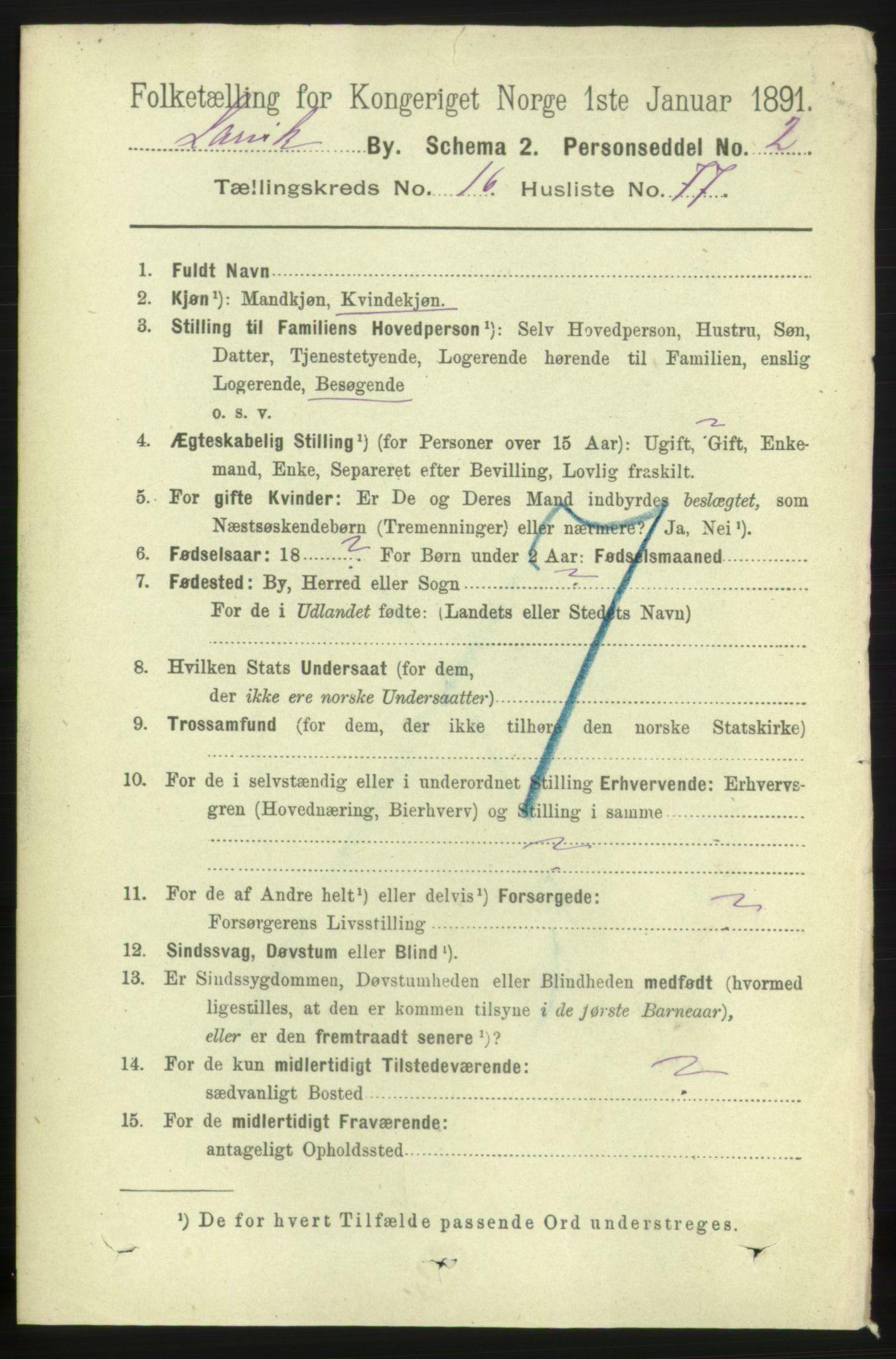 RA, 1891 census for 0707 Larvik, 1891, p. 12334