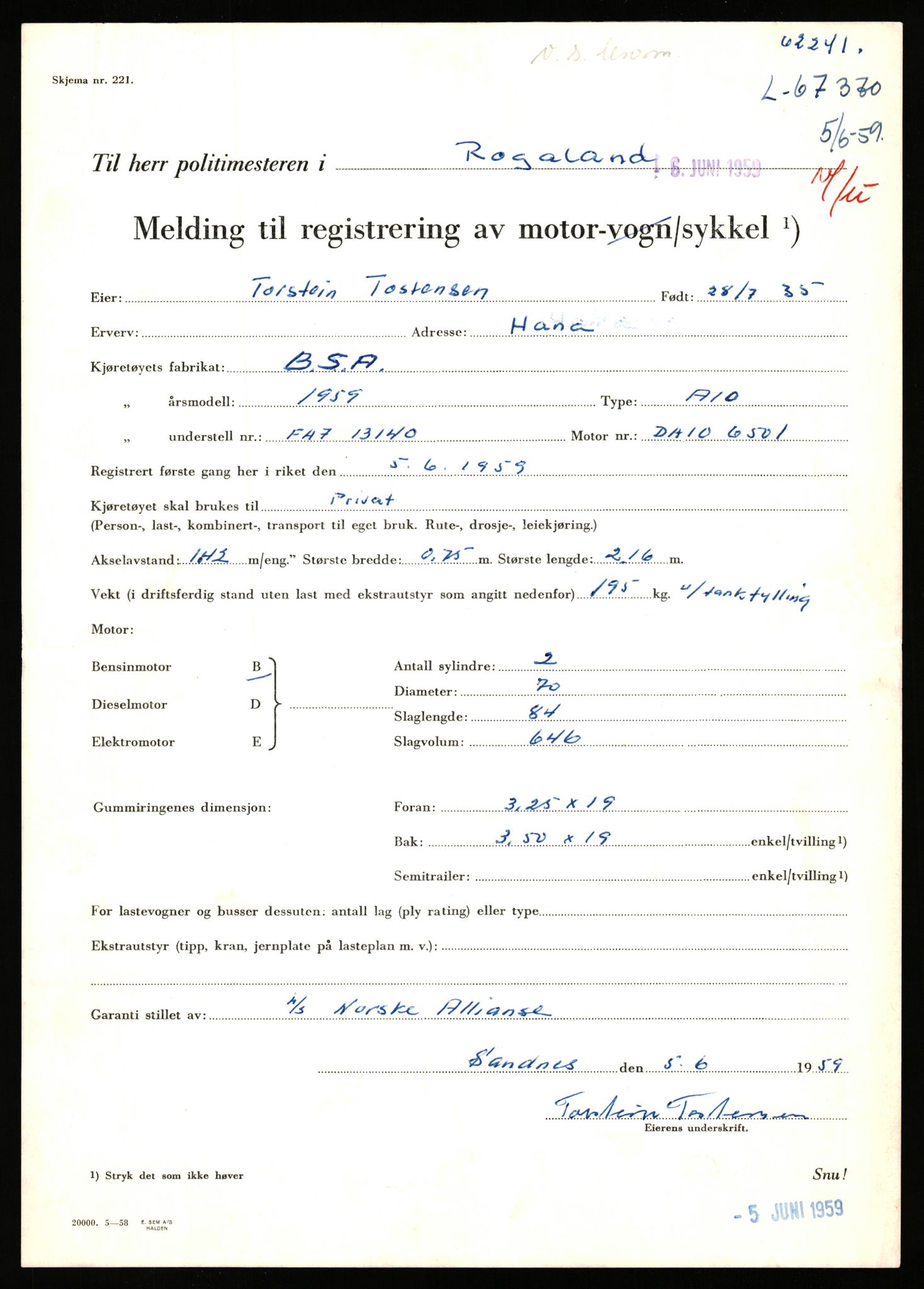 Stavanger trafikkstasjon, AV/SAST-A-101942/0/F/L0065: L-65400 - L-67649, 1930-1971, p. 1241