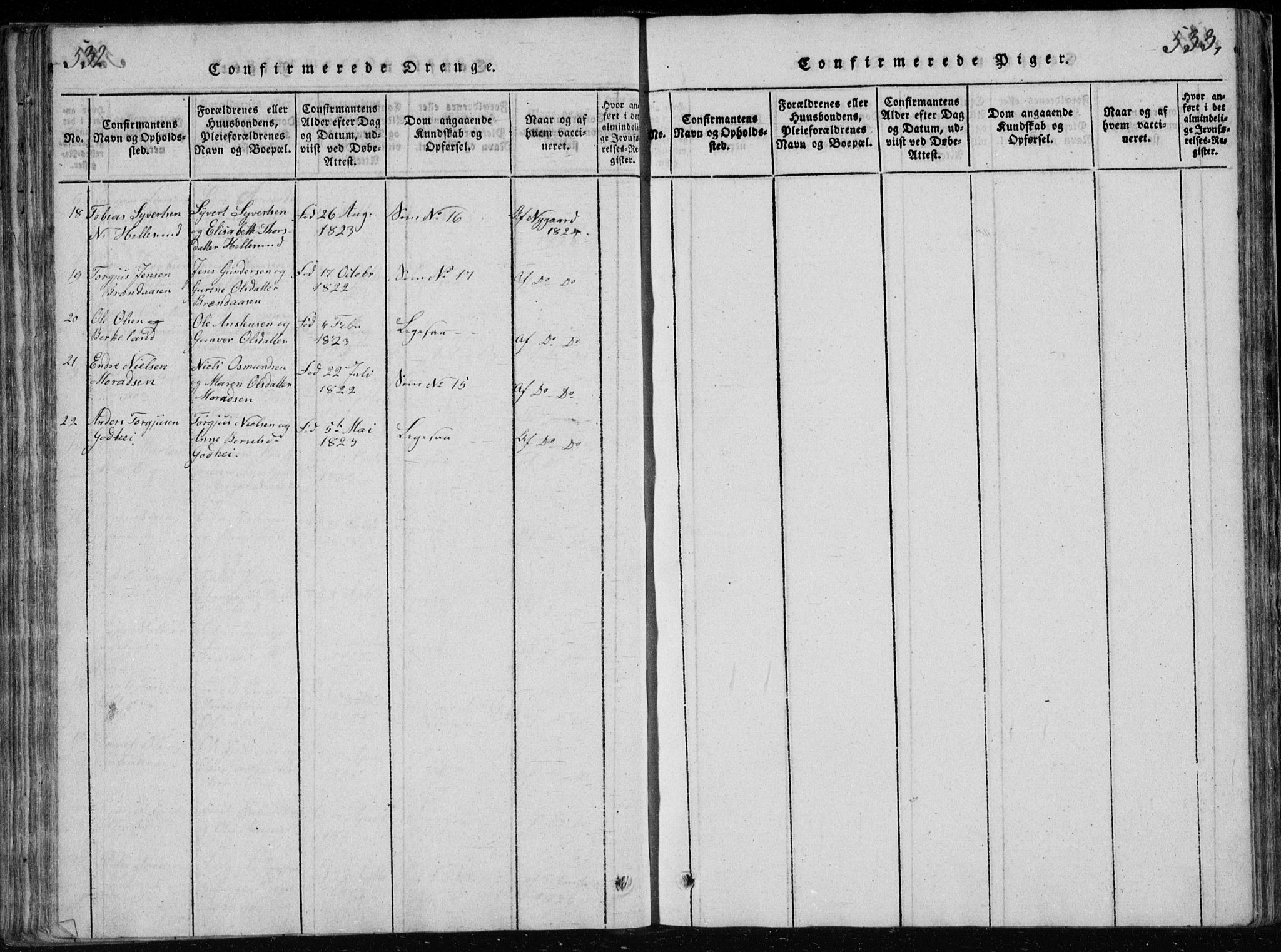 Søgne sokneprestkontor, AV/SAK-1111-0037/F/Fb/Fbb/L0002: Parish register (copy) no. B 2, 1821-1838, p. 532-533