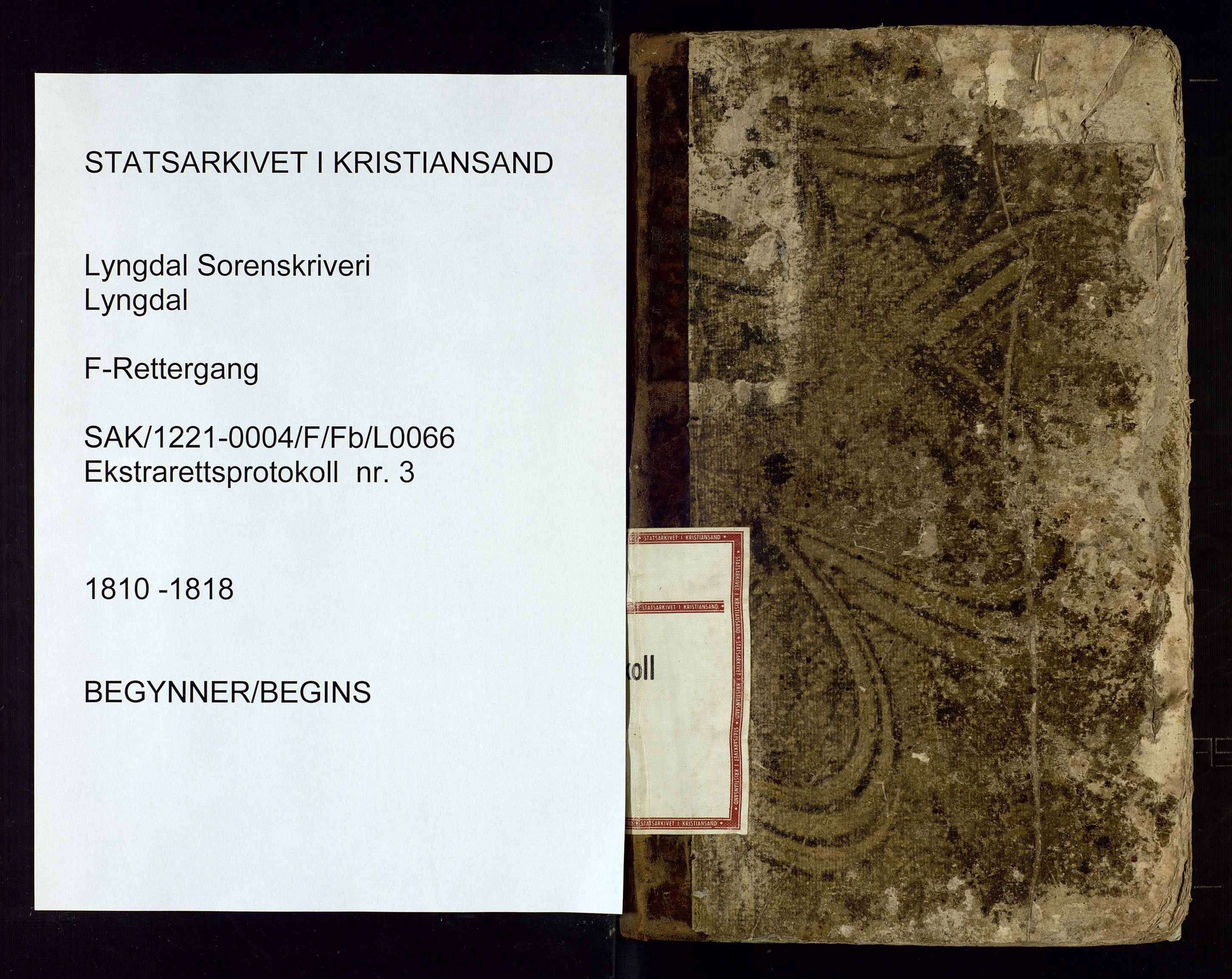 Lyngdal sorenskriveri, SAK/1221-0004/F/Fb/L0066: Ekstrarettsprotokoll nr. 3, 1810-1818