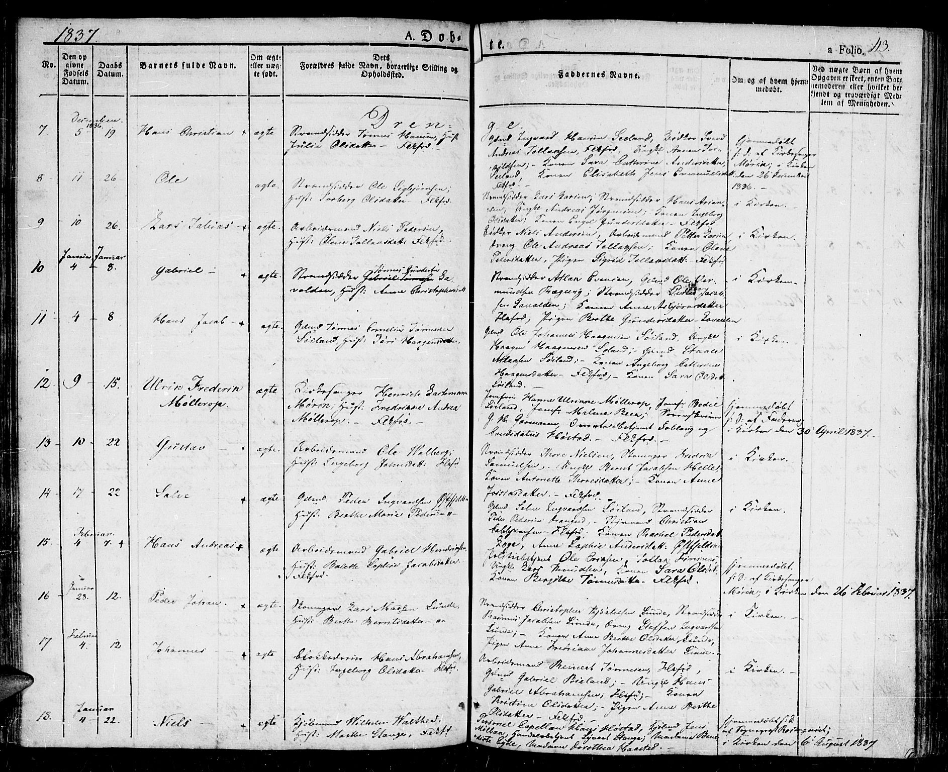 Flekkefjord sokneprestkontor, AV/SAK-1111-0012/F/Fb/Fbc/L0004: Parish register (copy) no. B 4, 1827-1846, p. 113