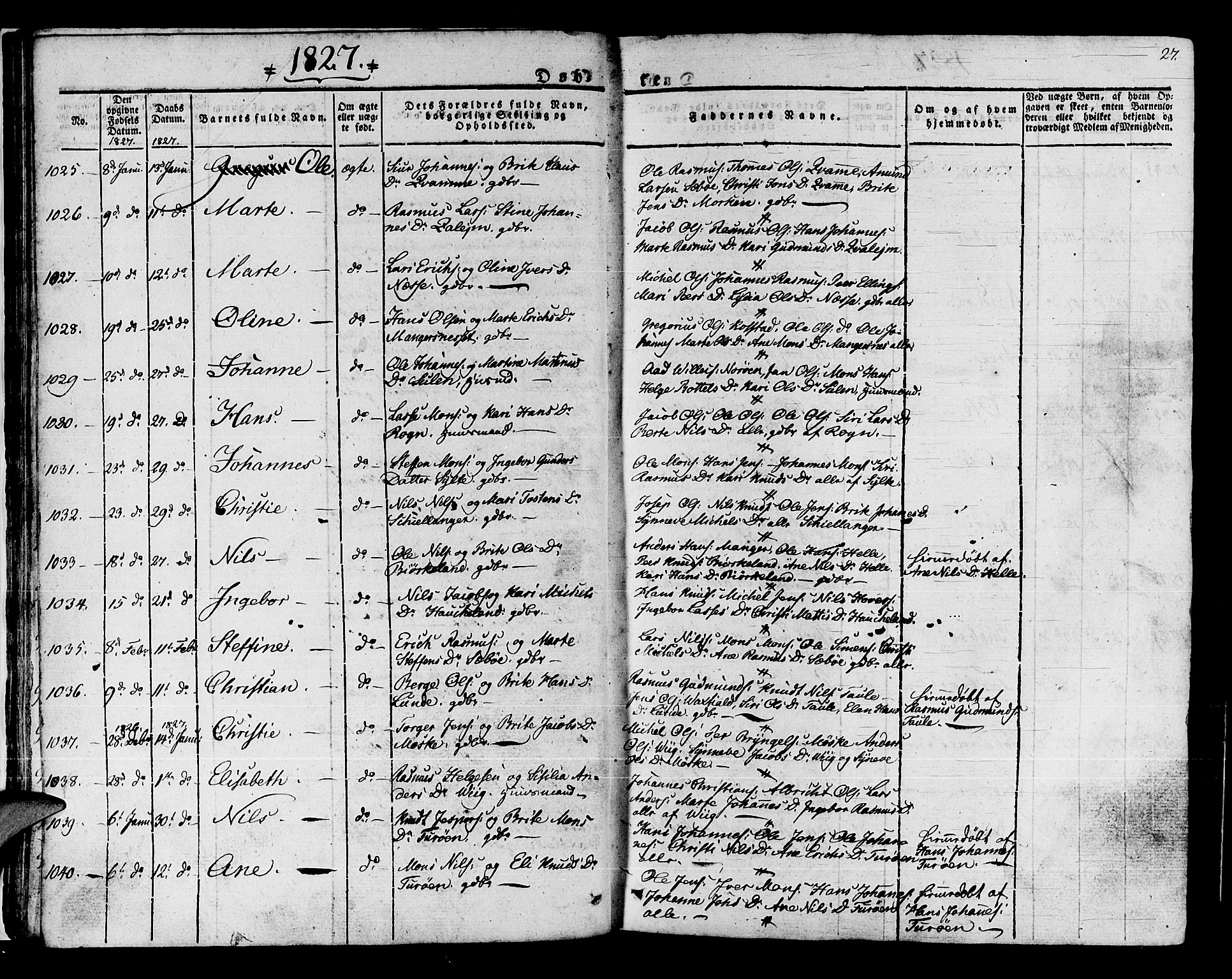 Manger sokneprestembete, SAB/A-76801/H/Haa: Parish register (official) no. A 4, 1824-1838, p. 27