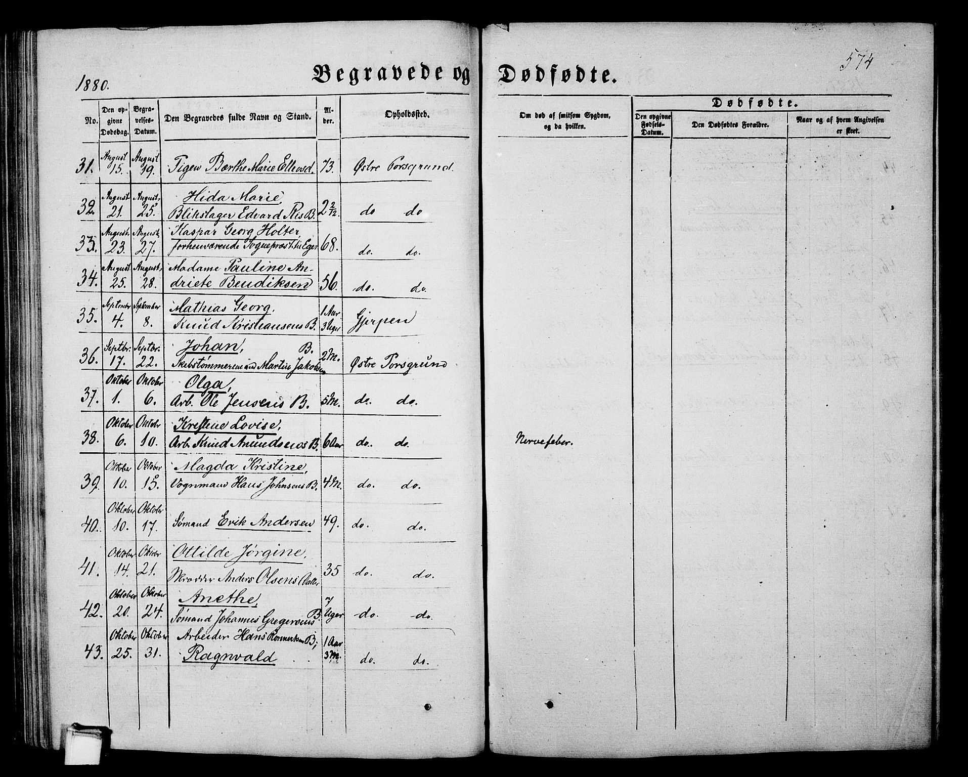 Porsgrunn kirkebøker , AV/SAKO-A-104/G/Gb/L0004: Parish register (copy) no. II 4, 1853-1882, p. 574