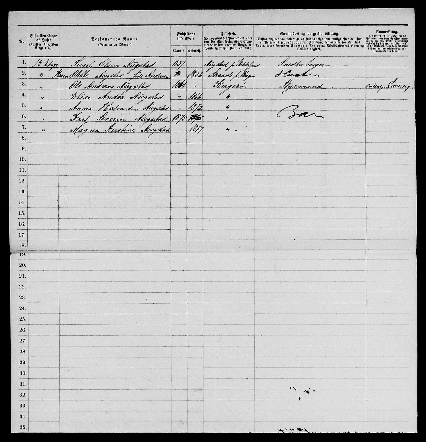 SAKO, 1885 census for 0801 Kragerø, 1885, p. 1005