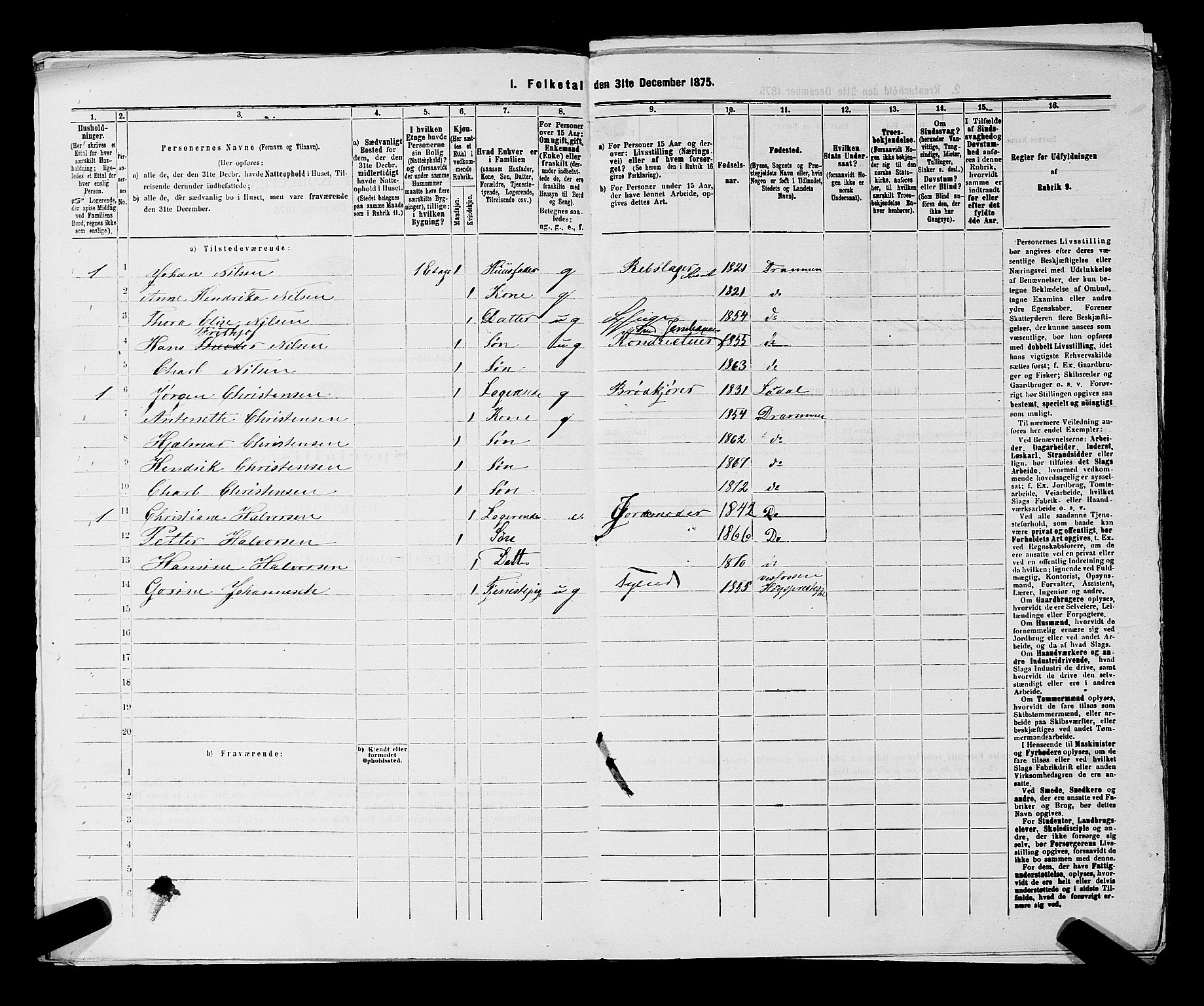 SAKO, 1875 census for 0602 Drammen, 1875, p. 2791
