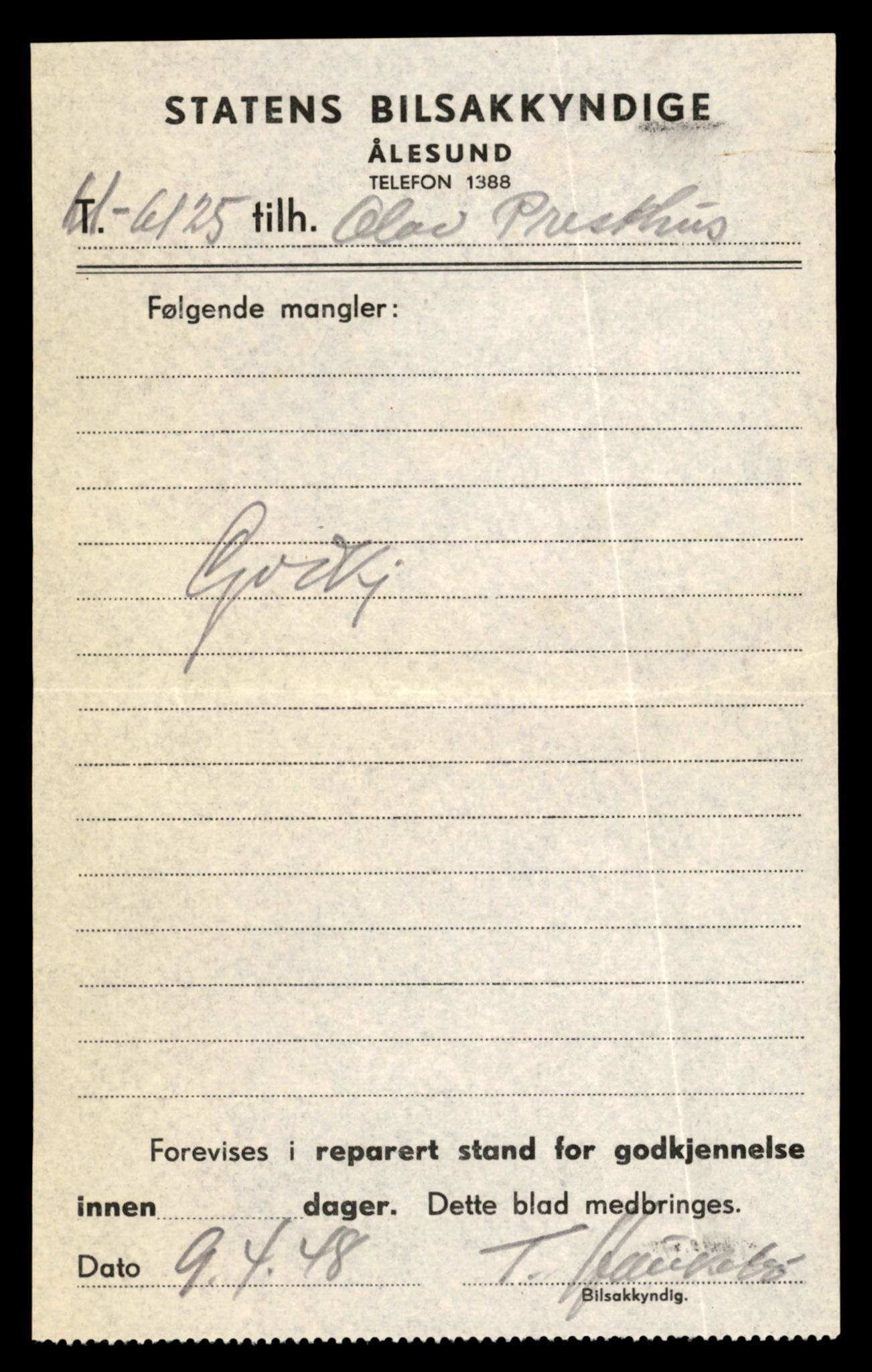 Møre og Romsdal vegkontor - Ålesund trafikkstasjon, AV/SAT-A-4099/F/Fe/L0022: Registreringskort for kjøretøy T 10584 - T 10694, 1927-1998, p. 1301