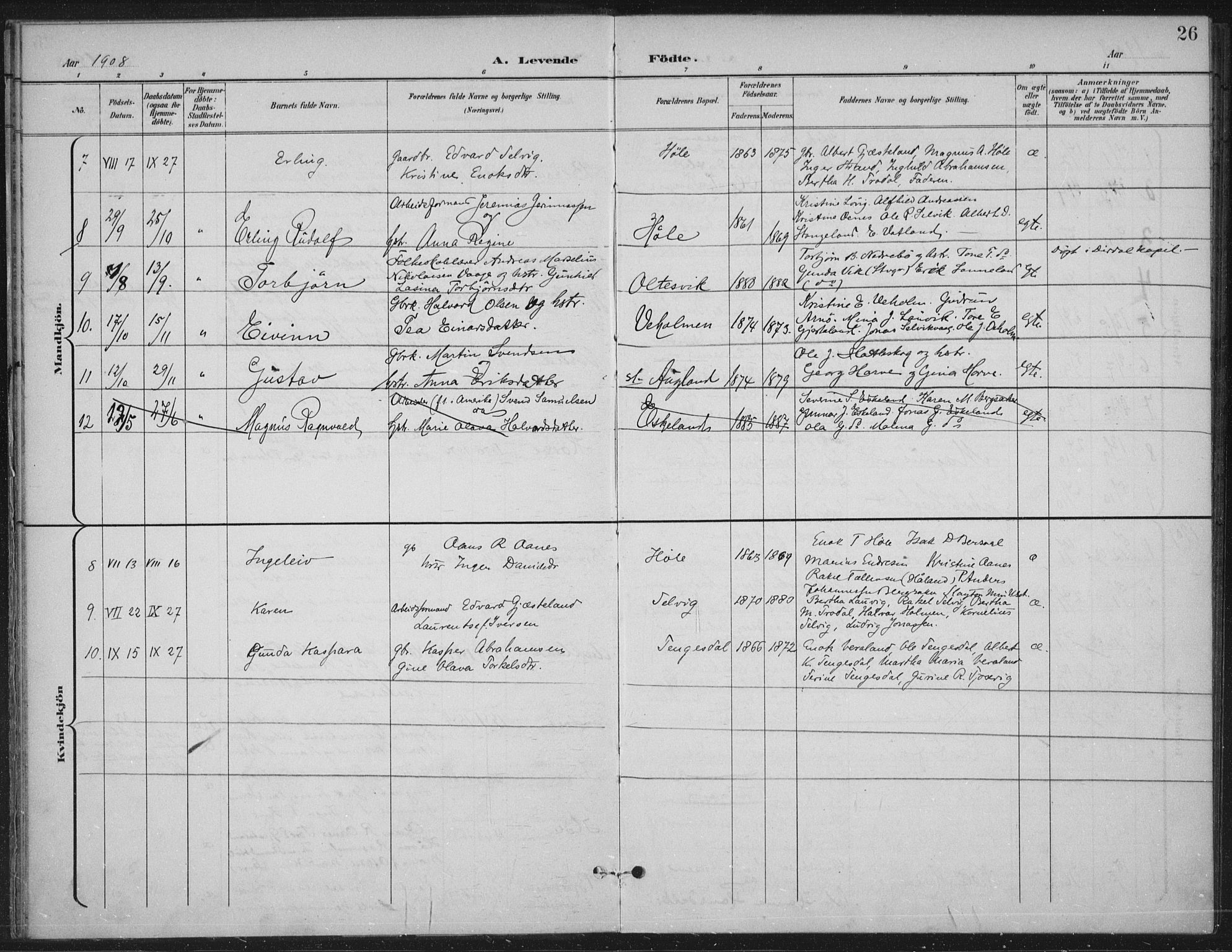 Høgsfjord sokneprestkontor, AV/SAST-A-101624/H/Ha/Haa/L0008: Parish register (official) no. A 8, 1898-1920, p. 26