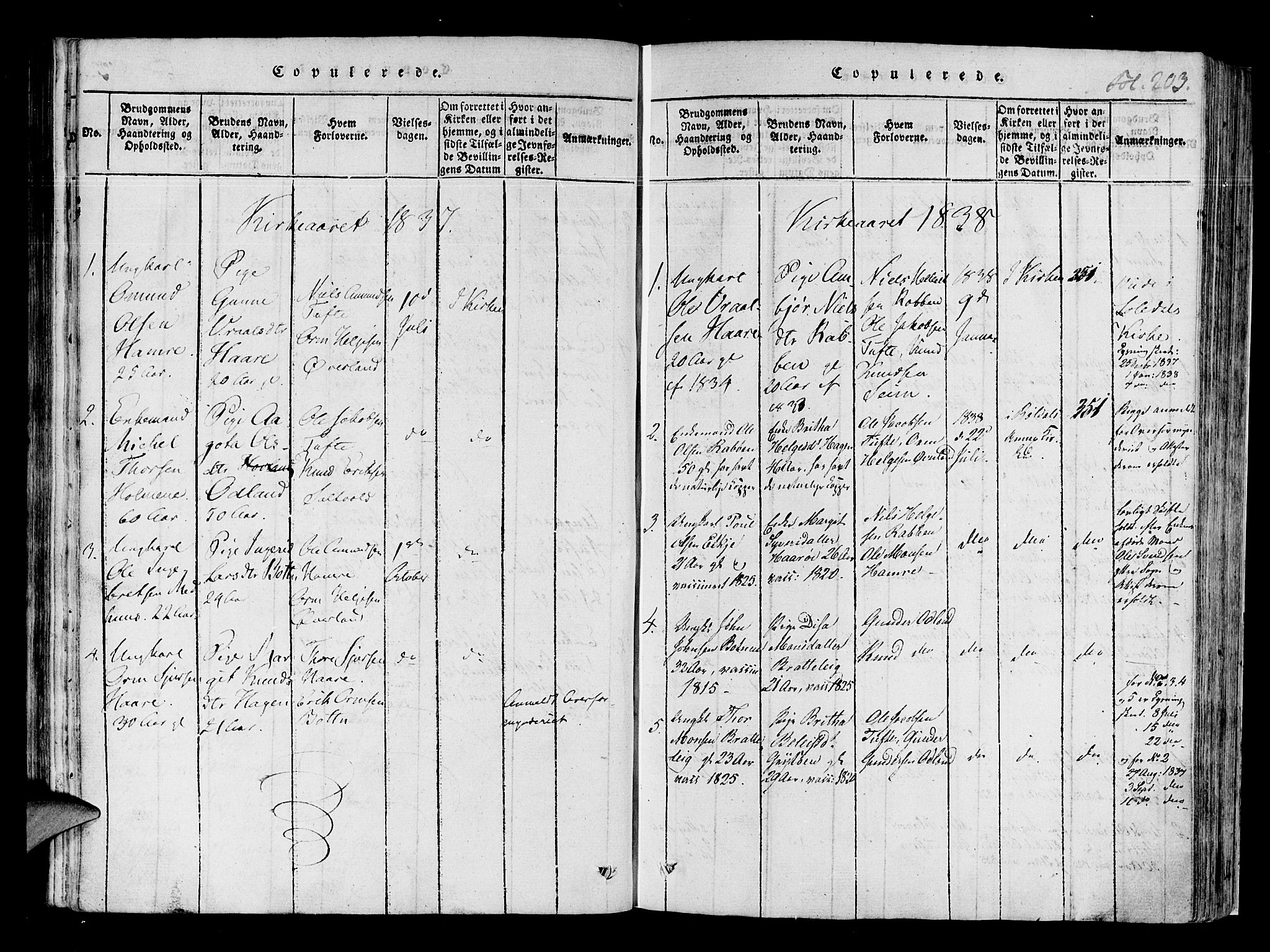 Røldal sokneprestembete, SAB/A-100247: Parish register (official) no. A 2, 1817-1856, p. 203