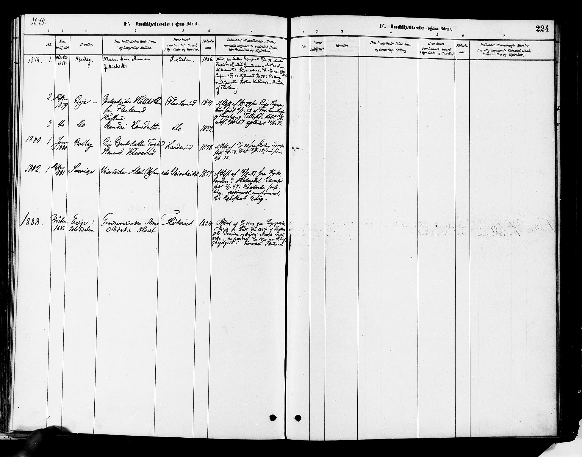Flesberg kirkebøker, AV/SAKO-A-18/F/Fa/L0008: Parish register (official) no. I 8, 1879-1899, p. 224