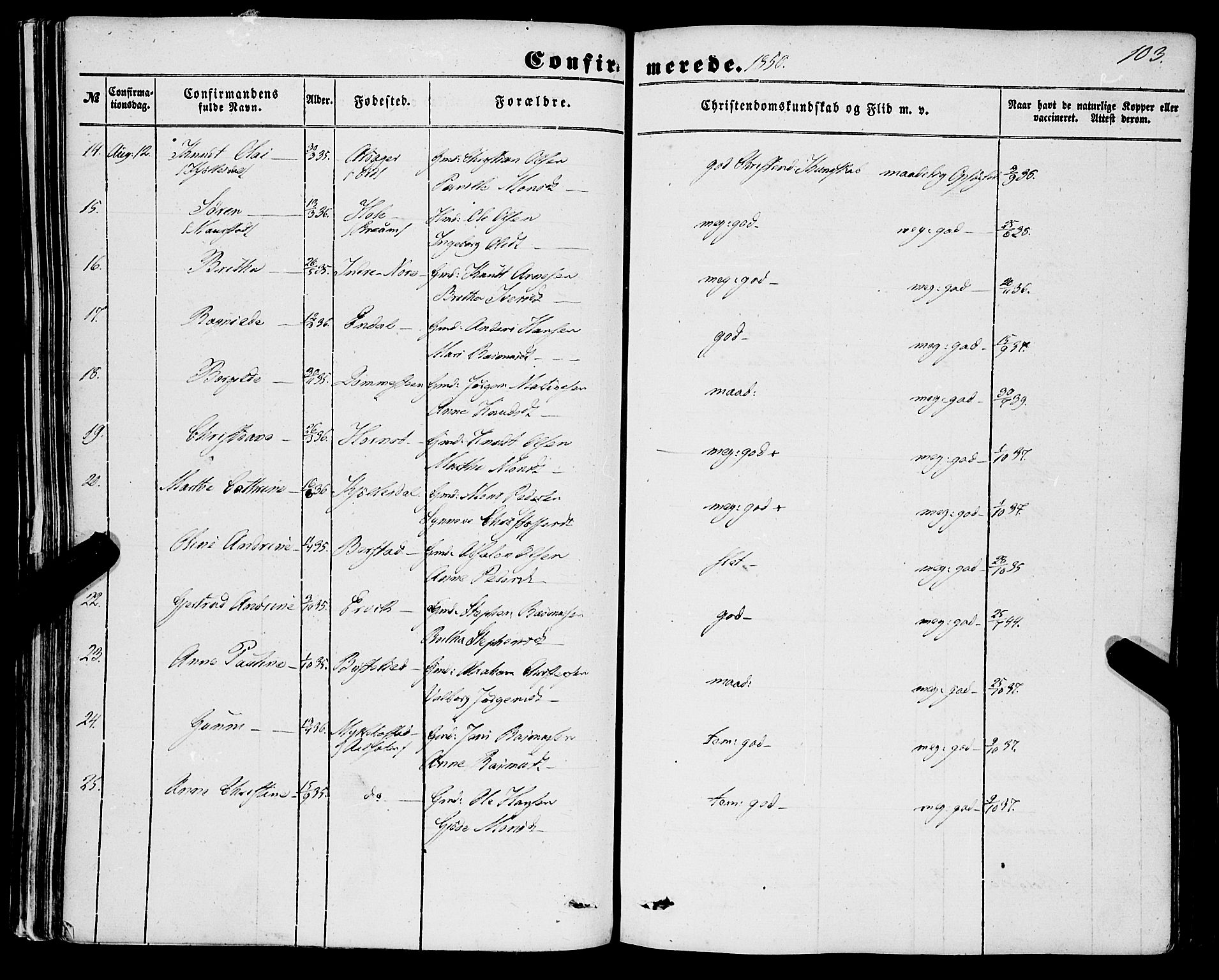 Davik sokneprestembete, SAB/A-79701/H/Haa/Haaa/L0005: Parish register (official) no. A 5, 1850-1866, p. 103