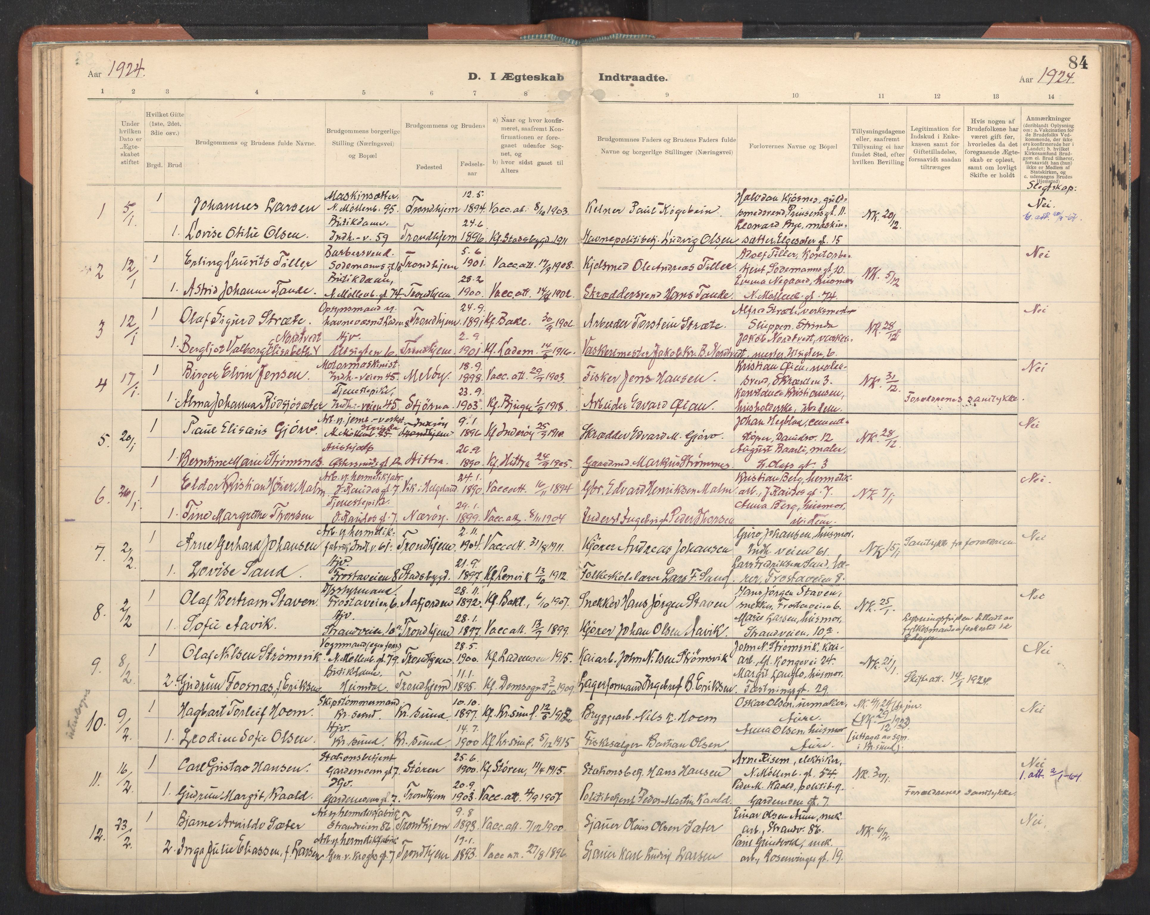 Ministerialprotokoller, klokkerbøker og fødselsregistre - Sør-Trøndelag, AV/SAT-A-1456/605/L0245: Parish register (official) no. 605A07, 1916-1938, p. 84