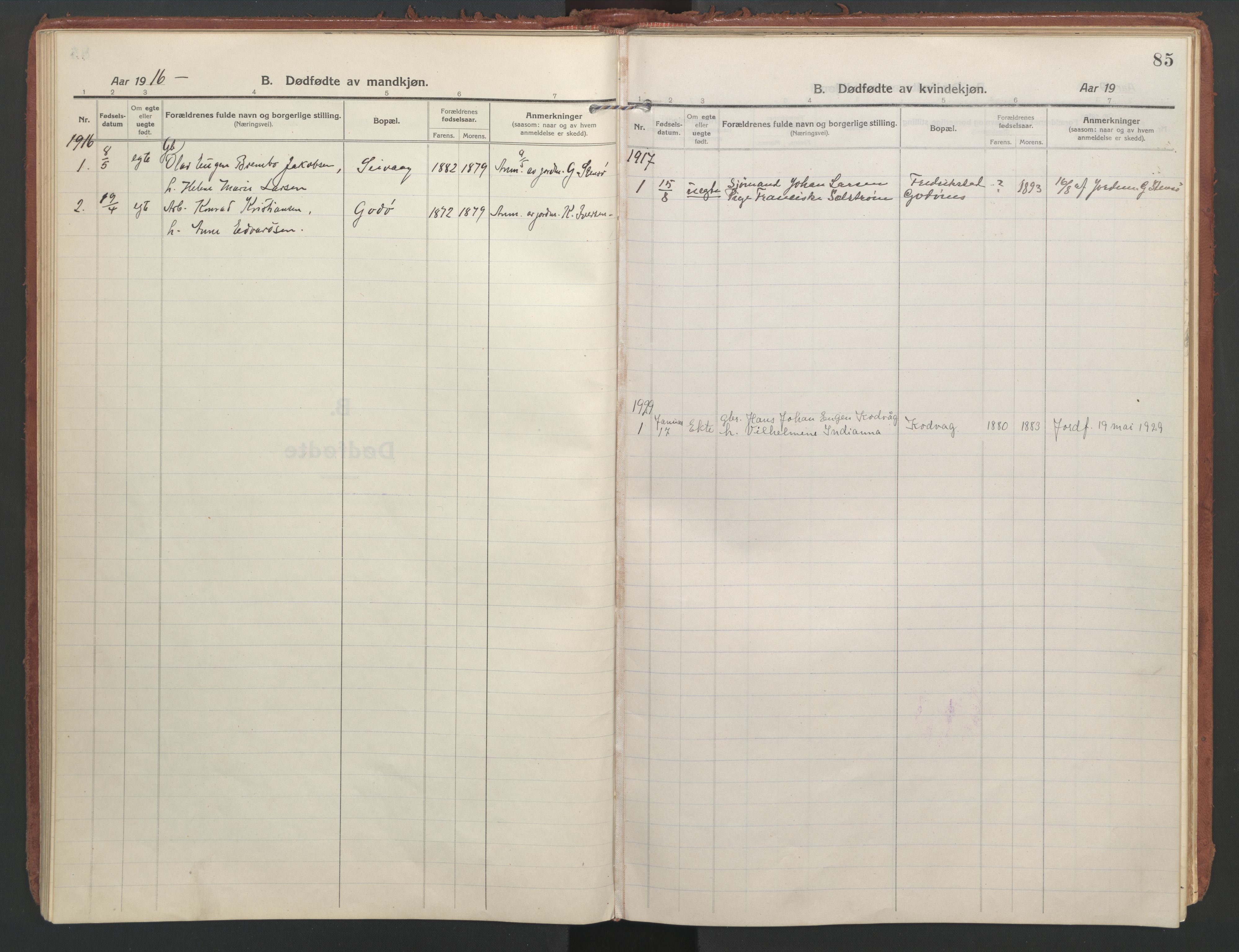 Ministerialprotokoller, klokkerbøker og fødselsregistre - Nordland, SAT/A-1459/804/L0086: Parish register (official) no. 804A07, 1916-1935, p. 85