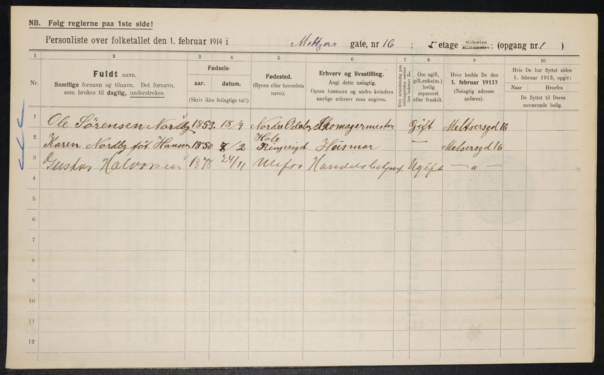 OBA, Municipal Census 1914 for Kristiania, 1914, p. 65254