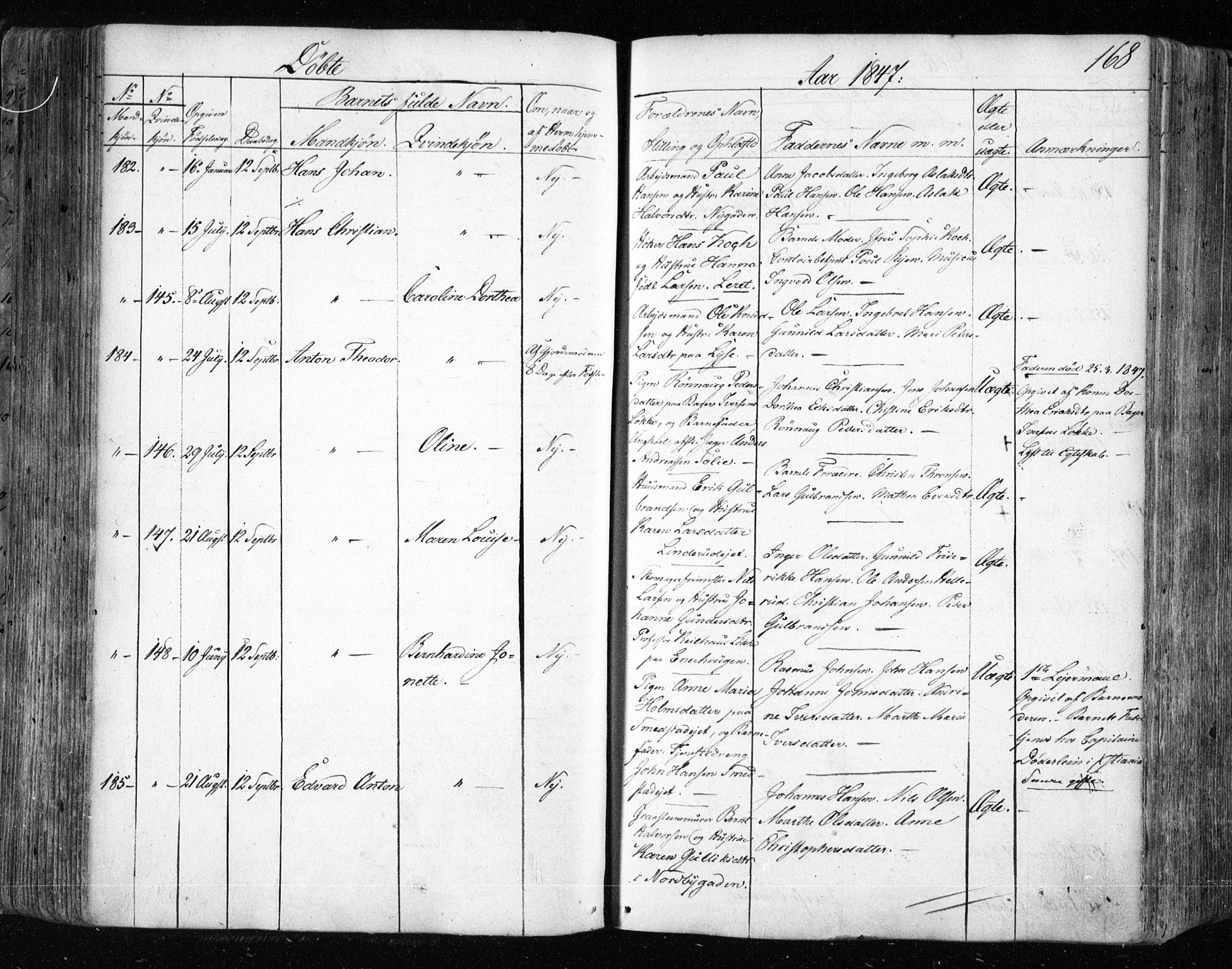 Aker prestekontor kirkebøker, SAO/A-10861/F/L0019: Parish register (official) no. 19, 1842-1852, p. 168