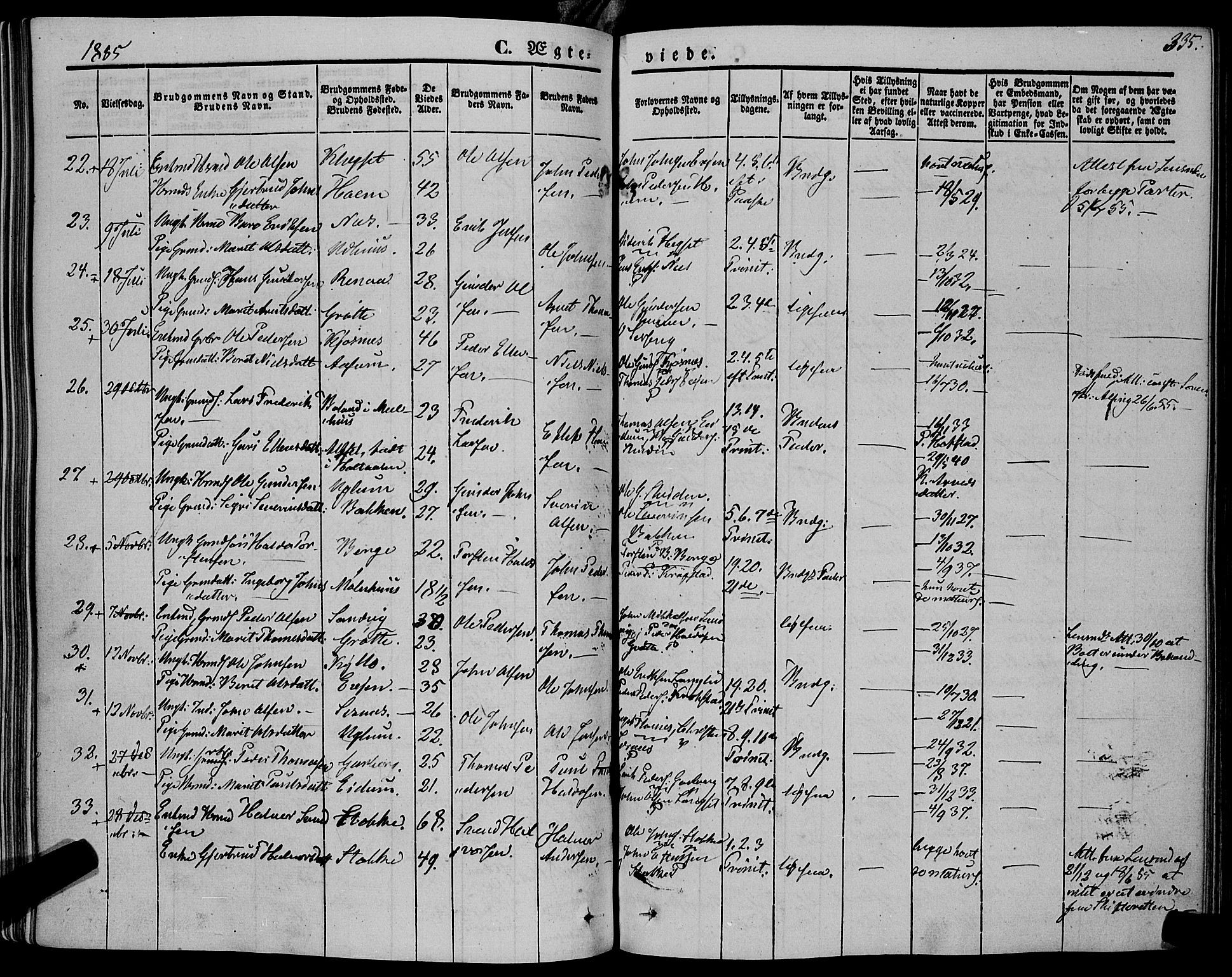 Ministerialprotokoller, klokkerbøker og fødselsregistre - Sør-Trøndelag, SAT/A-1456/695/L1145: Parish register (official) no. 695A06 /1, 1843-1859, p. 335