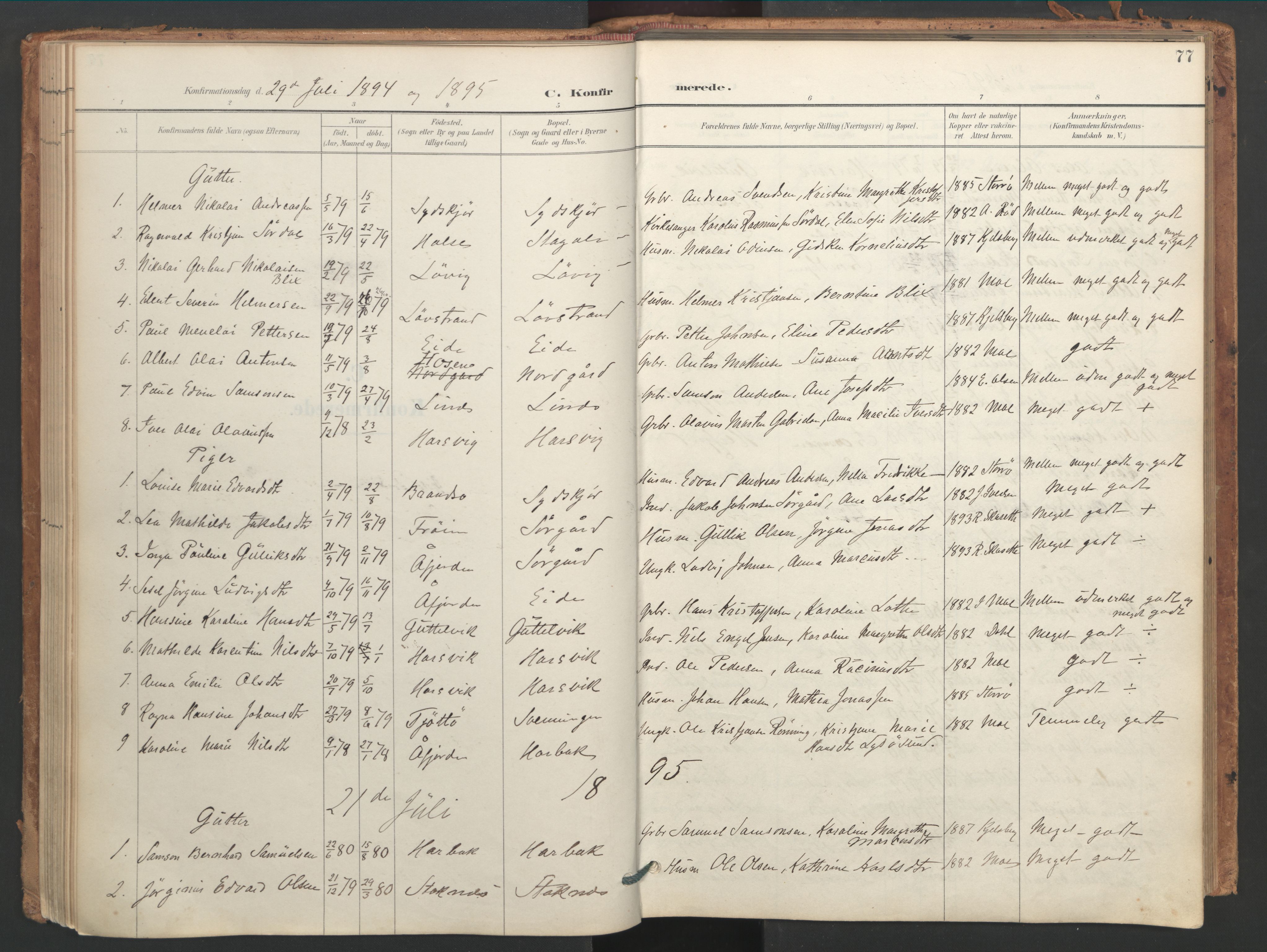 Ministerialprotokoller, klokkerbøker og fødselsregistre - Sør-Trøndelag, SAT/A-1456/656/L0693: Parish register (official) no. 656A02, 1894-1913, p. 77
