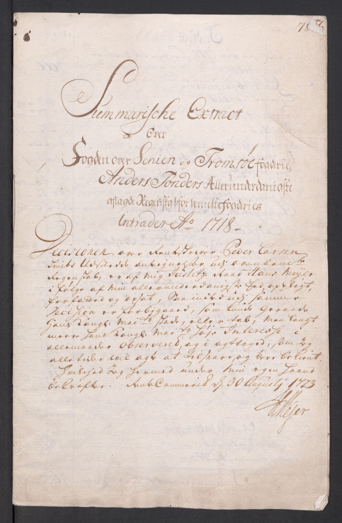 Rentekammeret inntil 1814, Reviderte regnskaper, Fogderegnskap, AV/RA-EA-4092/R68/L4764: Fogderegnskap Senja og Troms, 1718, p. 20